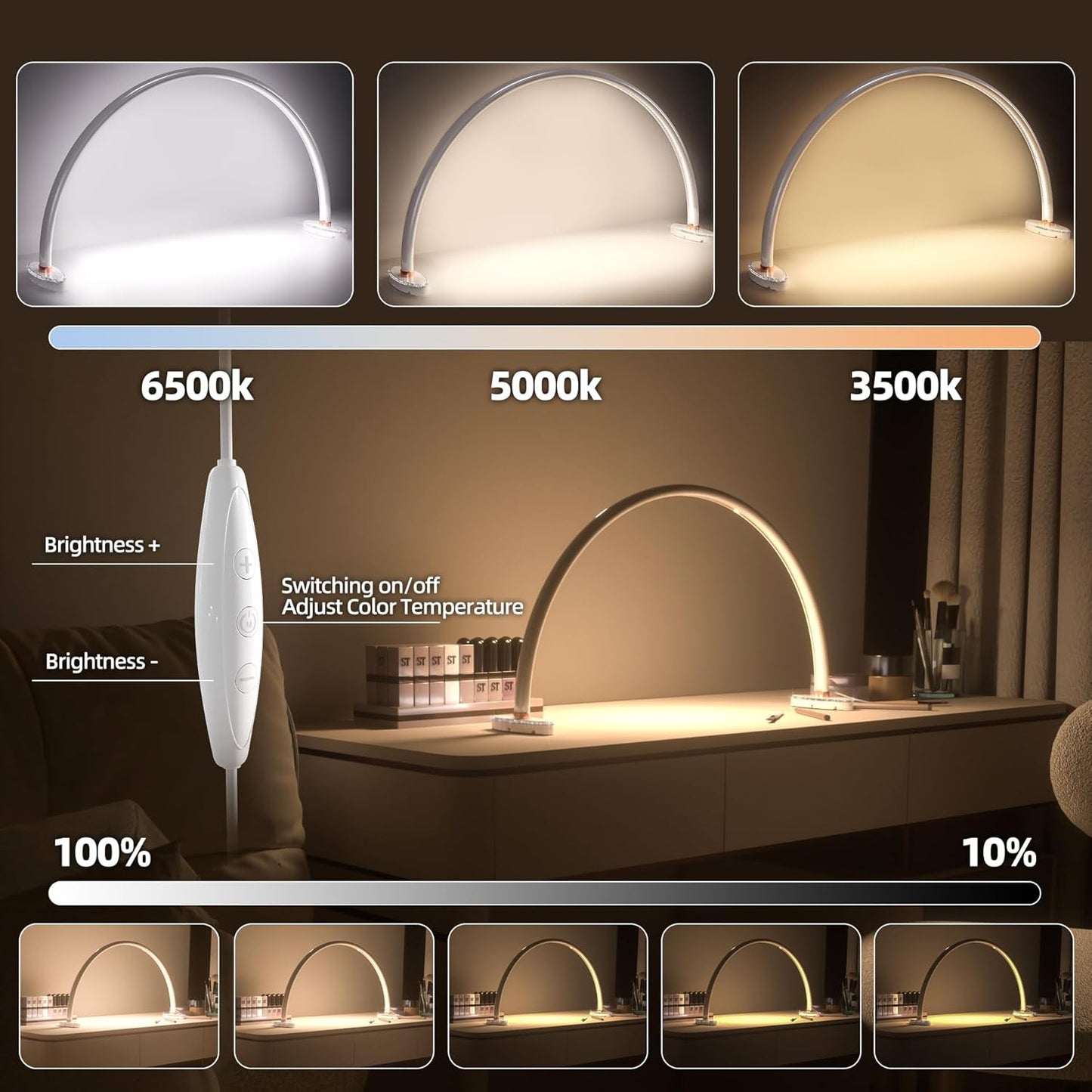 Large Half Moon Desk Lamp,24" Arch Light for Nail Techs, Brightness Adjustable,Suitable for Nail Beauty Crafts Sculpture Salon&HomeLighti