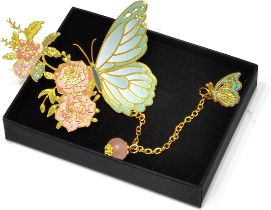 Butterfly Bookmark with Flower Pendant - Book Marks for Reading Women, Book Lovers Gifts - Cute Cool Bookmarks for Women, Teacher Deals - Metal Bookmarks Butterfly Gifts for Women