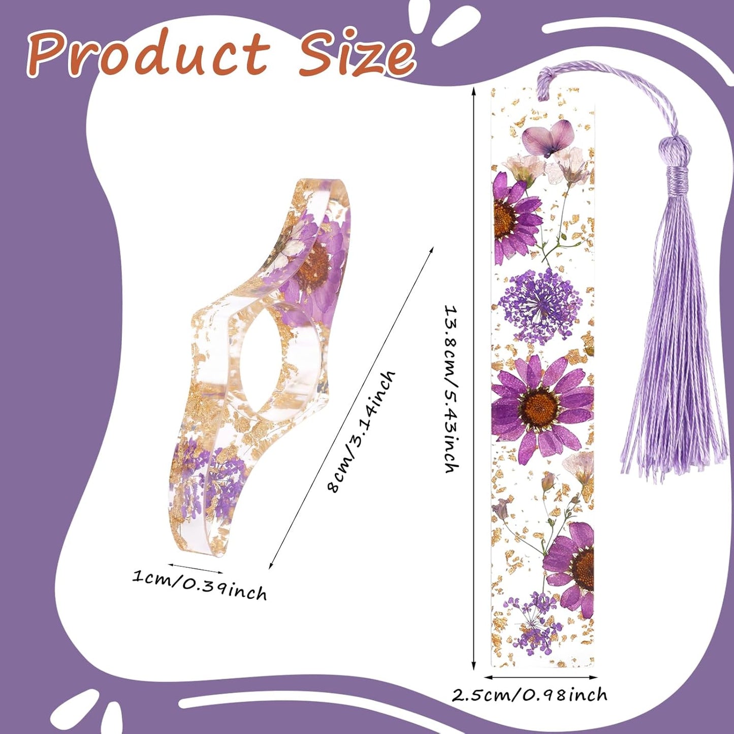 Handmade Bookmark for Women, 4 Pieces Dried Flower Resin Bookmarks with Tassel and Transparent Floral Book Page Holder Set Cute Book Accessories Gift for Reading Lover Students Teachers