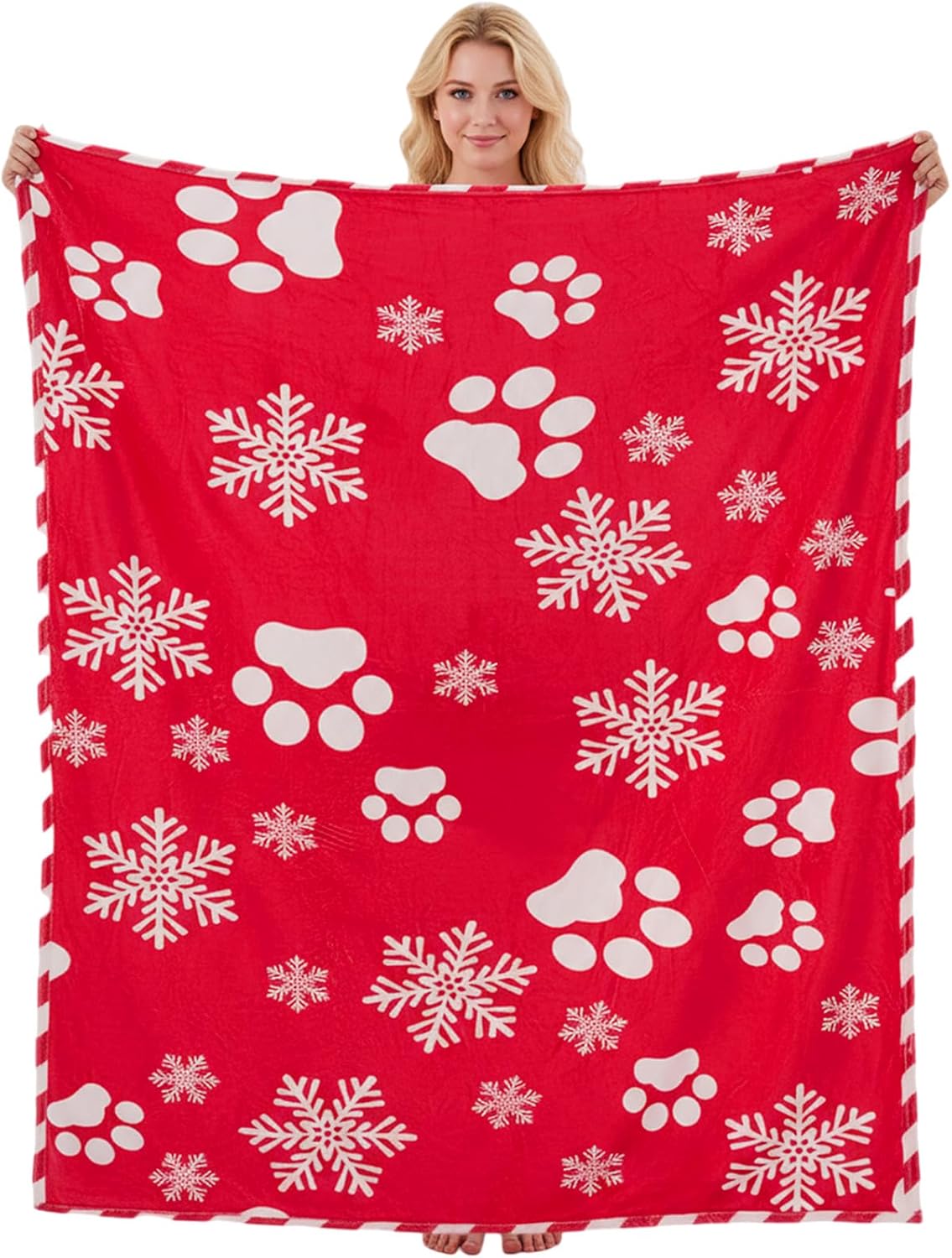 Christmas Flannel Blanket 50 x 60 Inch Cat Dog Paw Pattern Throws Blanket Soft Lightweight Cozy Gift Holiday for Bed Couch Sofa