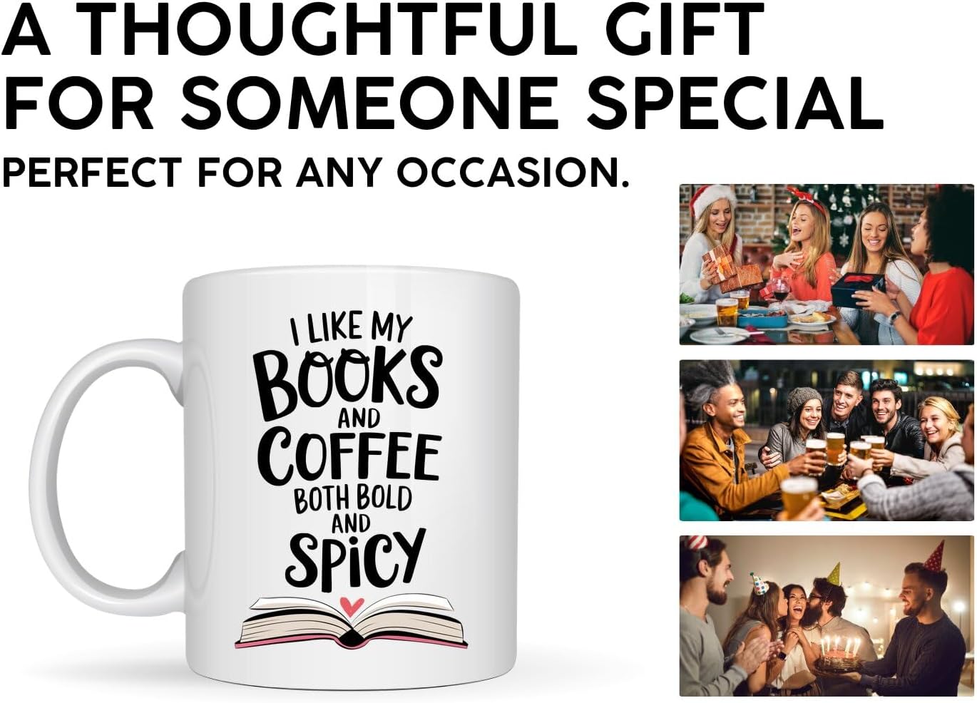 Book Lovers Coffee Mug 11oz White -Bold Spicy - Gift for Book Club Bookworm Bookish Reading Nerdy Avid Readers Women