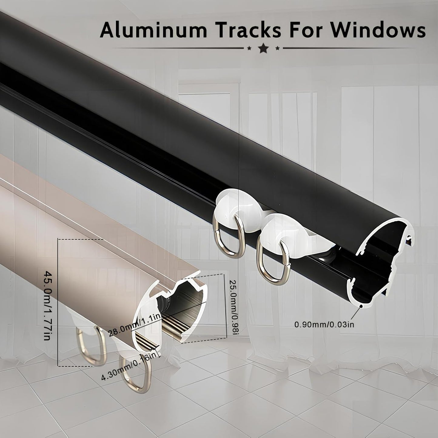 Customizable Heavy Duty Window Curtain Rods 2-19.7 FT, Durable Round Curtain Poles for Room Divider, Living Room & Bedroom (Bronze, 13.12ft/4x3.28ft)