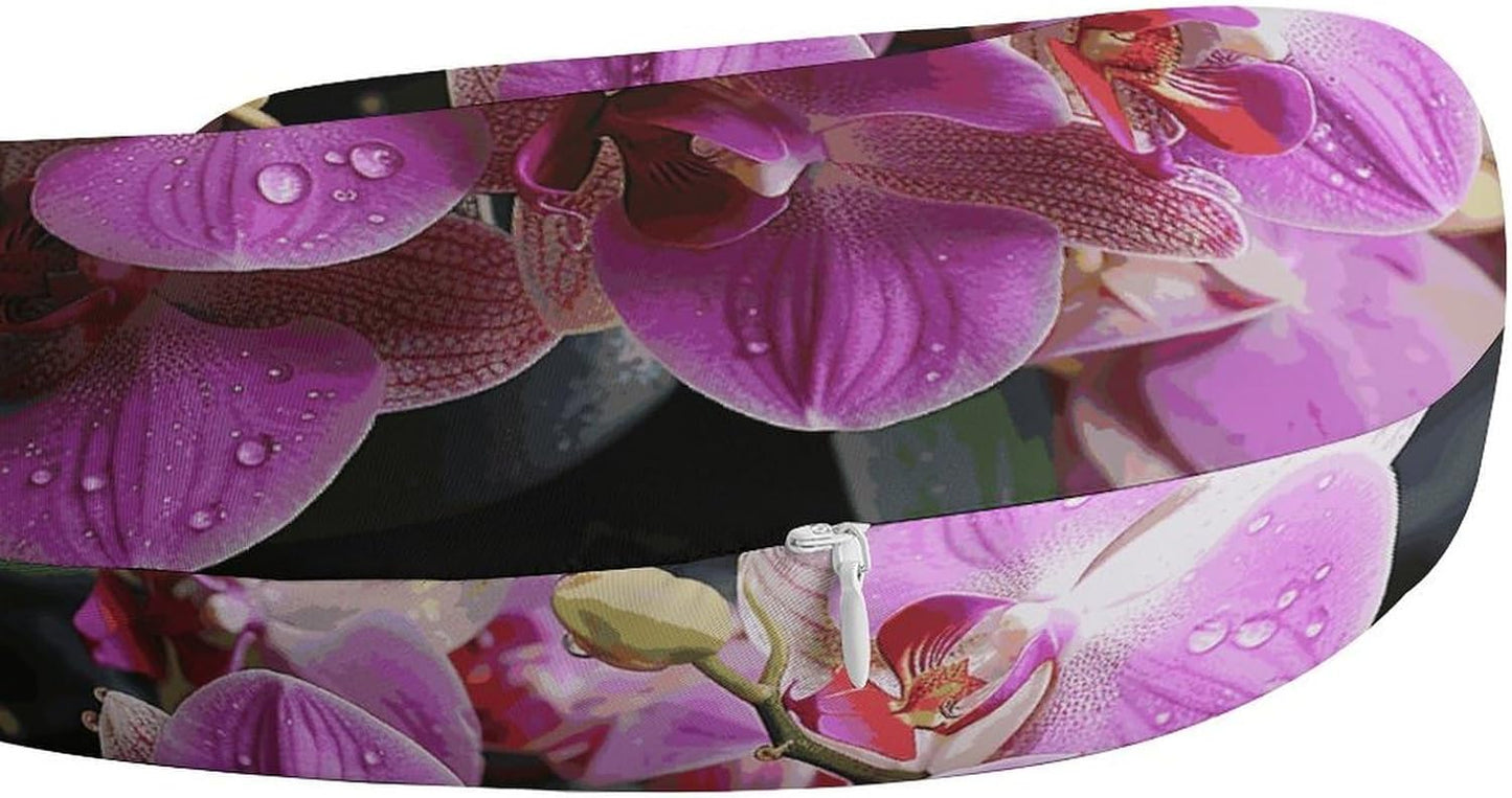 Orchids Neck Pillow Memory Foam U Shaped Pillows Portable Pillows for Shoulder Travel Head Support Pillow with Concealed Zipper for Airplane Car Home Office