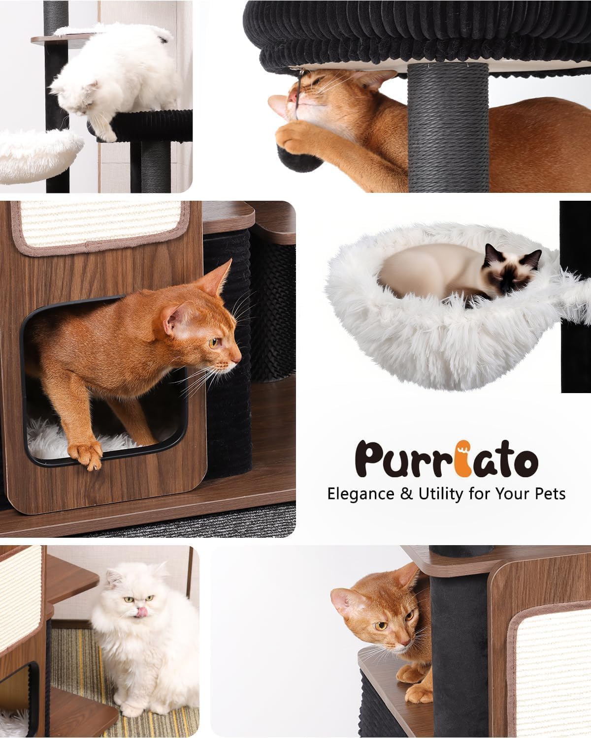 63" Modern Cat Tree Tower for Indoor Cats, Heavy Duty Cat Trees for Large Cat, Adult Maine Coon Cat Tree Tower with Scratching Post, Extra Large Top Perch, Cat Condos, Jet Black