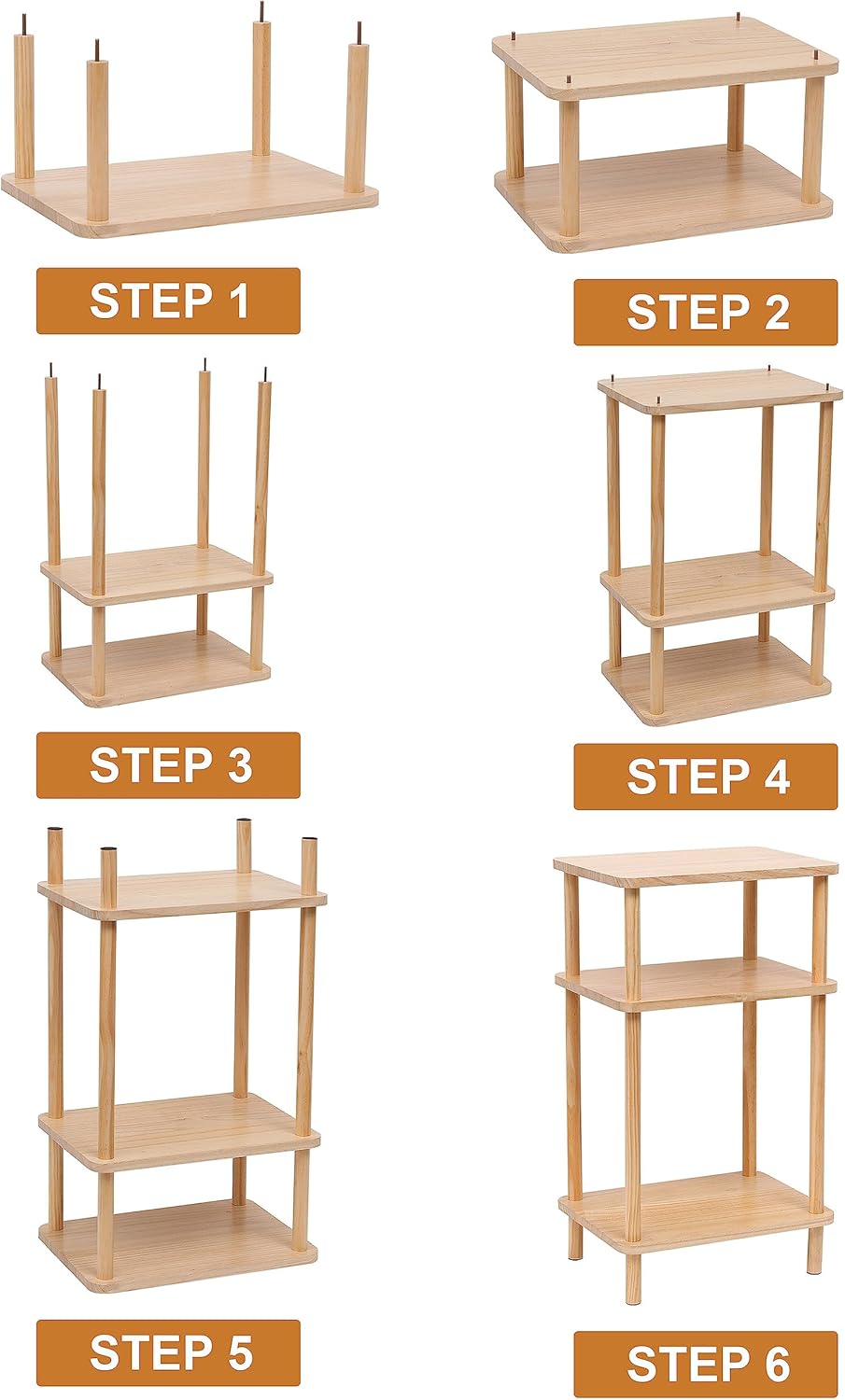3 Tier End Table Night Stand, Solid Wood Edge Table Narrow Side Table Bookcase Bookshelf Simple Bedside Table Storage Rack for Bedroom Living Room Bathroom,Natural Wood End Table with Storage Shelves