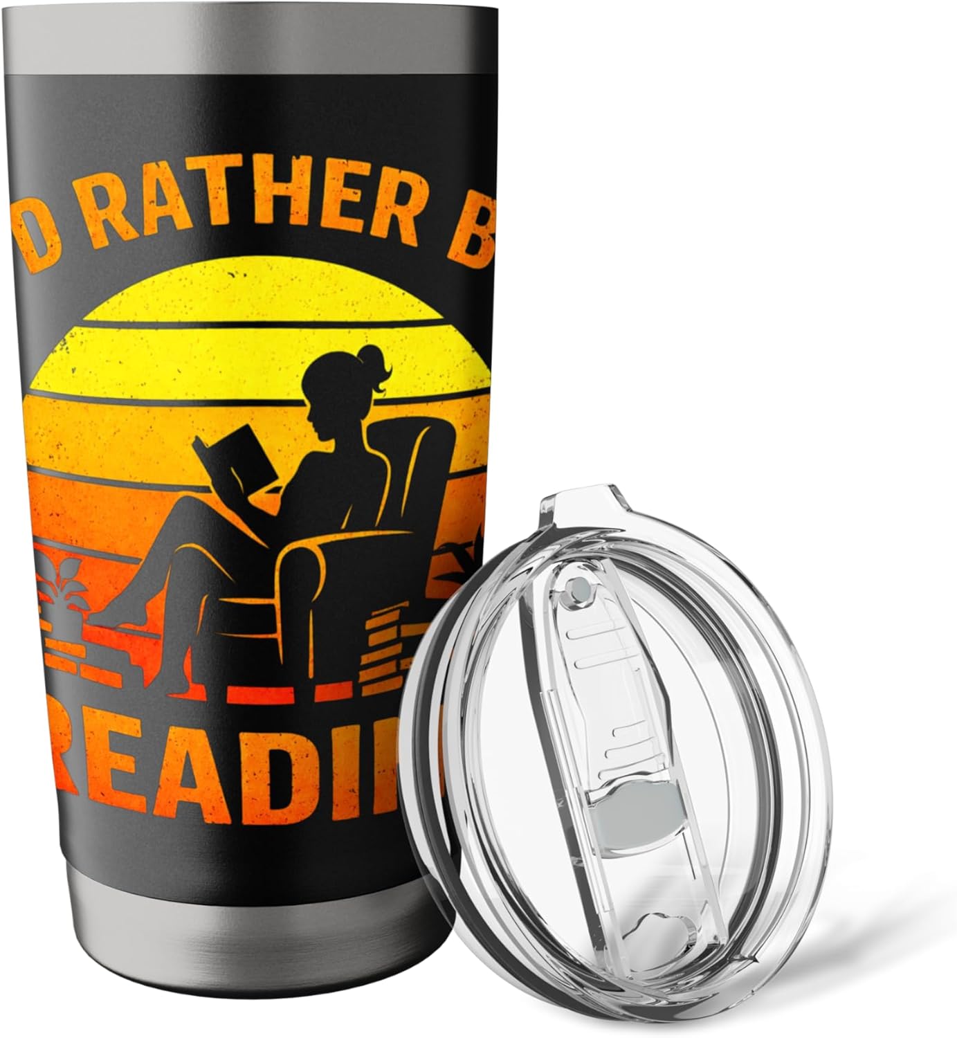 I'd Rather Be Reading Funny Retro Book Lover Bookworm Stainless Steel Insulated Tumbler