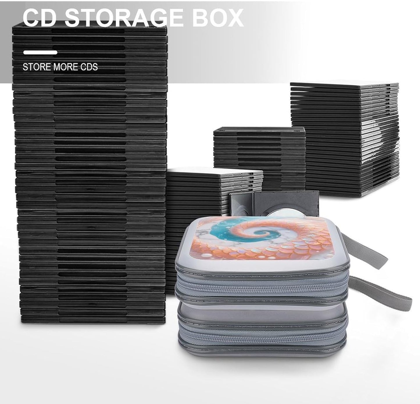 Mermaid Fish Scales Marble CD Case Portable Zipper CD Case 40 Capacity Hard Plastic DVD Cases Holder Large Storage Disc Wallet Bag for Car Home Travel DVD Collection Bag
