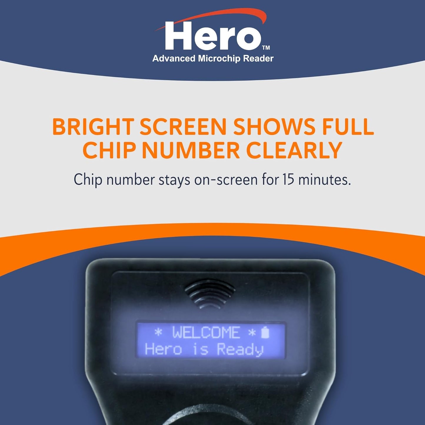 Hero Universal Microchip Scanner, Reads ISO & Non-ISO Pet Microchips, Bluetooth® Enabled with 15-Minute Display Hold, Backlit LCD Screen, Protective Case & FCC Certified, Each