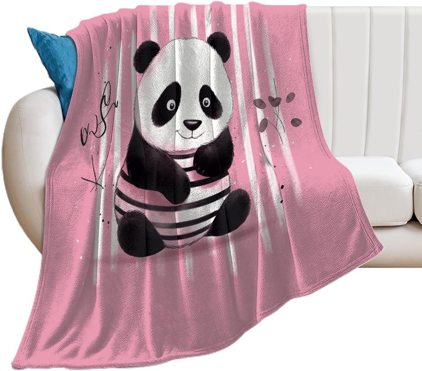 Pink Striped Panda Throw Blanket for Couch Super Soft Warm Lightweight Throw Blankets Cozy Flannel Bed Blanket Cute Decorative Blankets for All Seasons Home Decor Gift 30"*40"（76 * 100cm）