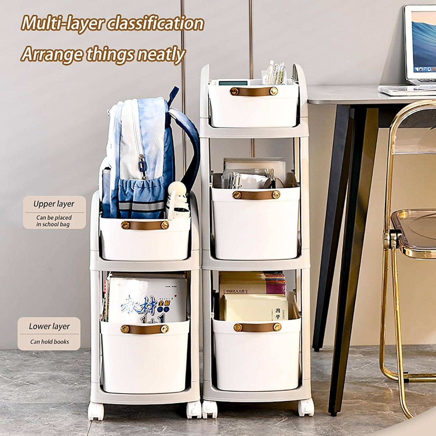 Mobile Bookshelf with Wheels Bookshelf with Wheels 3 Tier Modern Narrow Bookcase Removable Movable Unique Bookcase Small Bookshelf for Small Spaces Living Room Bedroom Study (Size : Two floors)