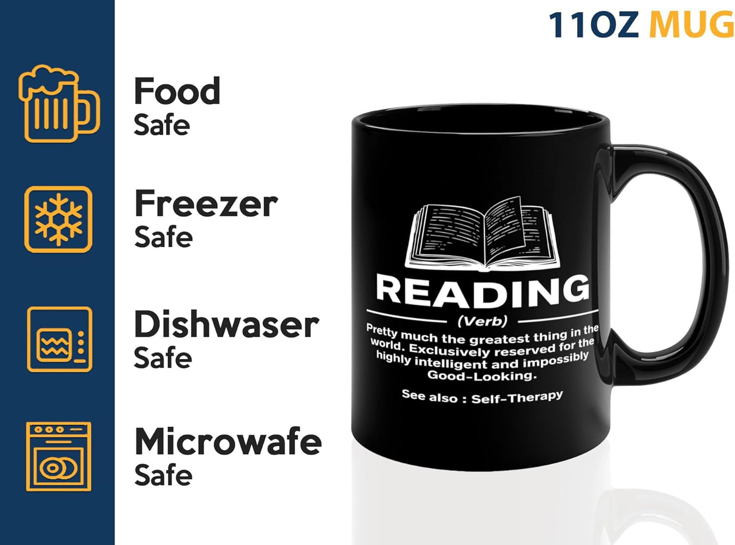 Book Lover Coffee Mug 11oz Black -Reading Definition - Sports court Team Indivdiual partner Book Lover