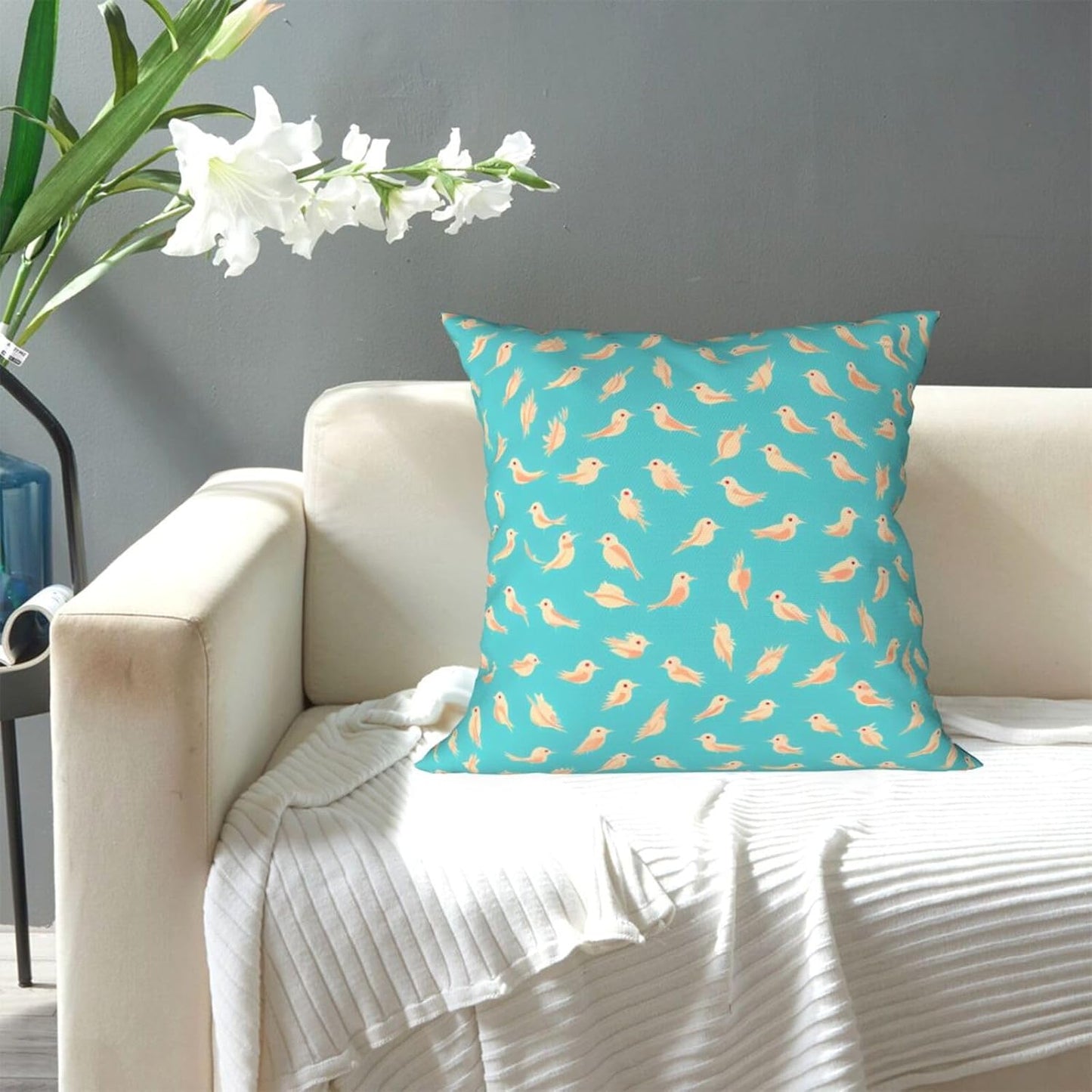 All-Season Square Pillow Covers 18"X18", Birds, Decorative Throw Pillow Covers for Sofa Bed Couch, Hidden Zipper Cushion Cover, Square Lumbar & Accent Pillowcases for Home Decor