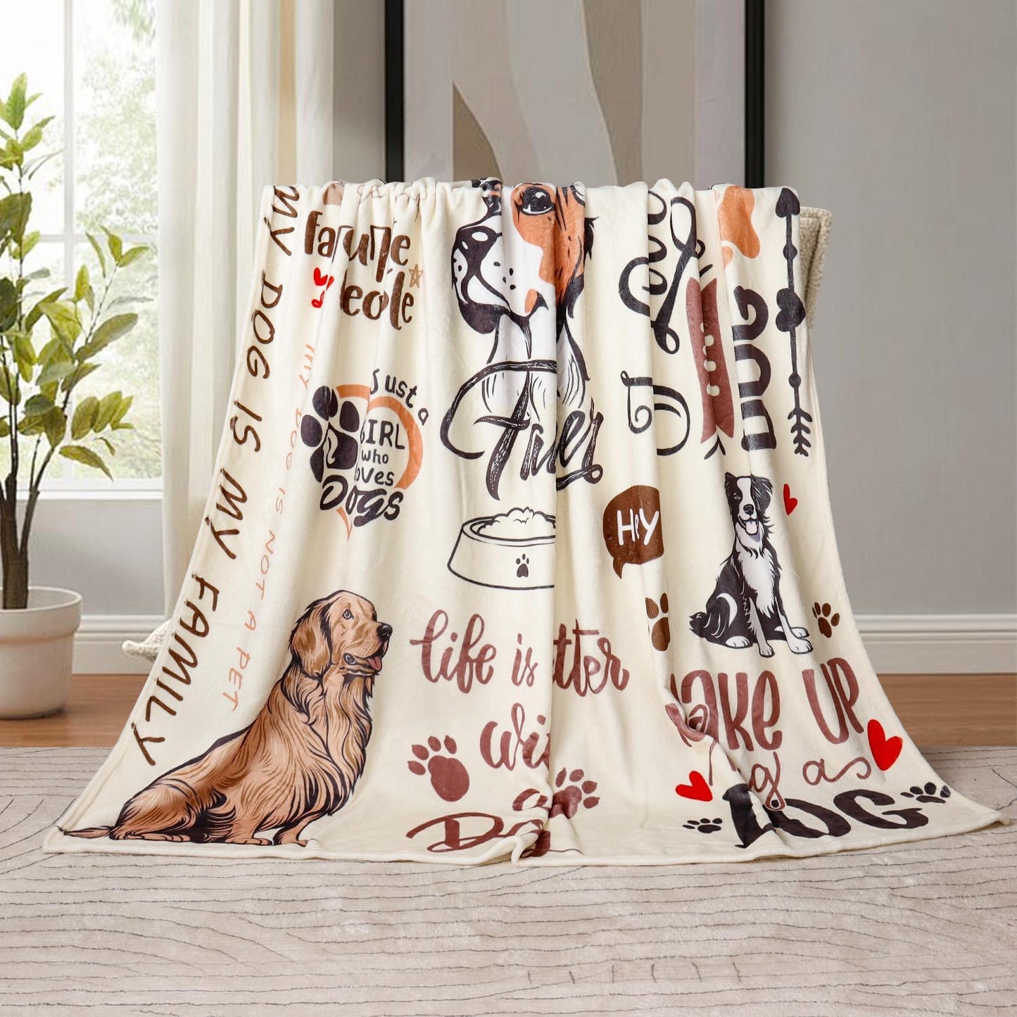 Dog Throw Blanket Cute Dog Animal Pattern Blanket Ultra Soft Flannel Fleece Blankets Lightweight Cozy Fluffy Plush Blanket for Bed Couch Sofa 50" X 60"