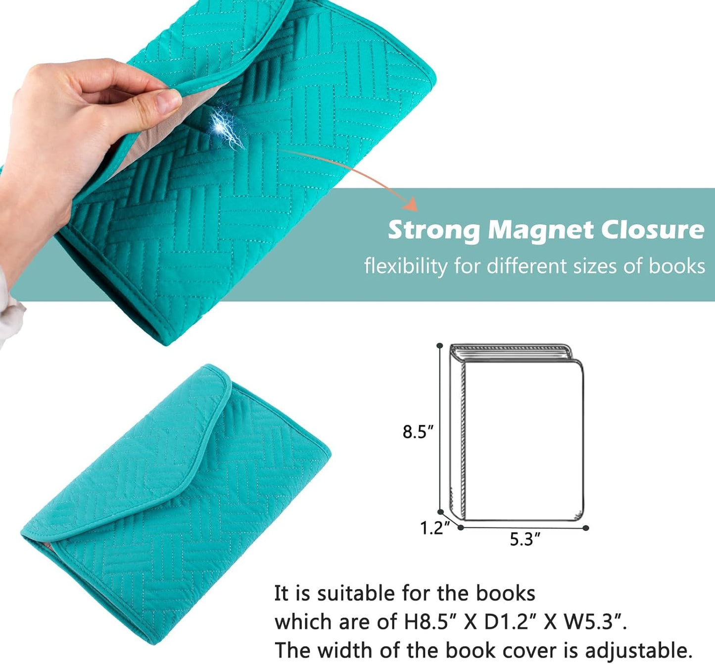 Reusable Book Cover with Magnet Closure - Adjustable Book Sleeve for Book Lovers Gift - Book Protector for Paperback -Book Covers for Hardcover - Book Pouch - Book Carrier Teal AM491