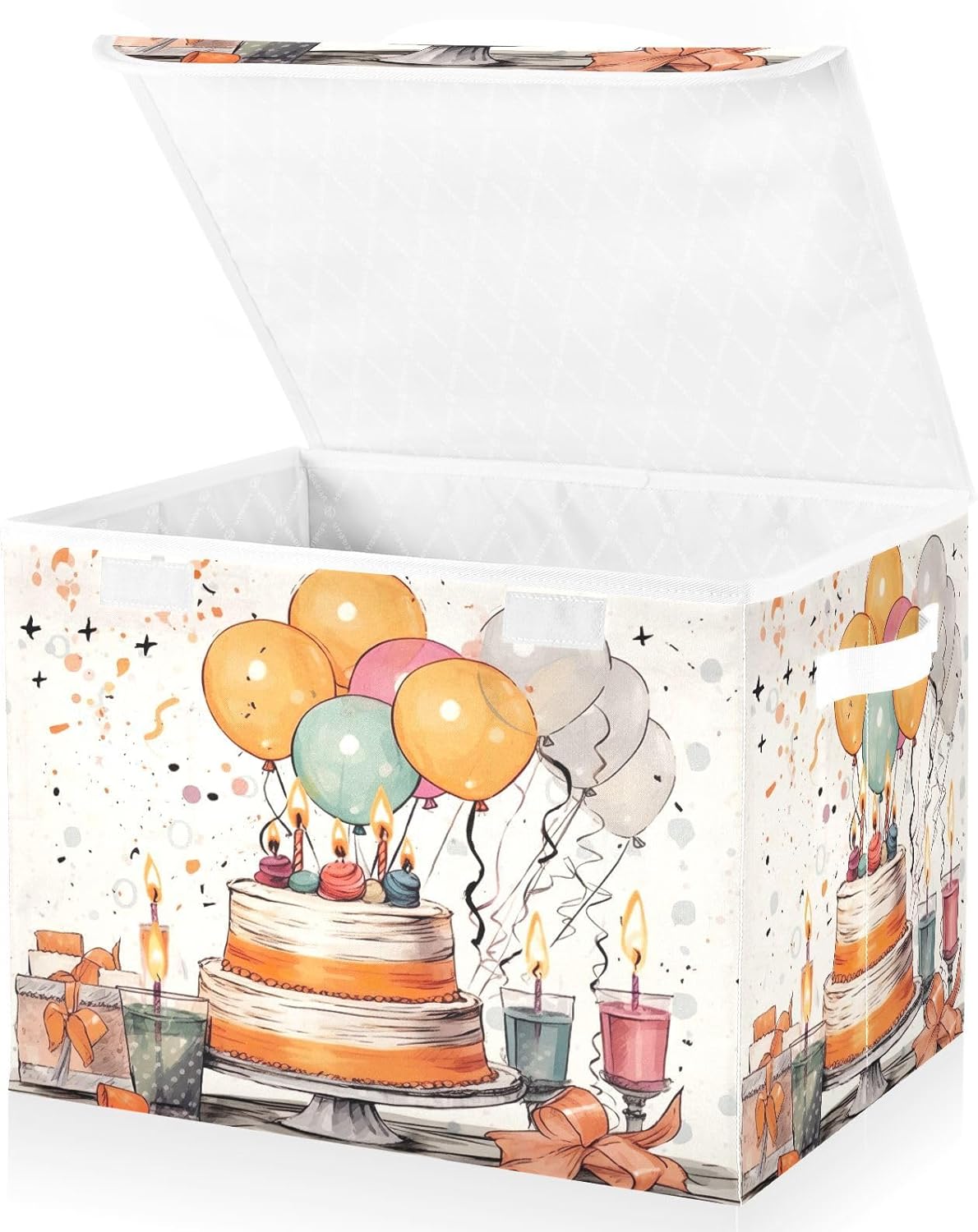 xigua Happy Birthday Pattern Storage Bins with Lids and Carrying Handle,Foldable Storage Boxes Organizer Containers Baskets Cube with Cover for Home Bedroom Closet Office