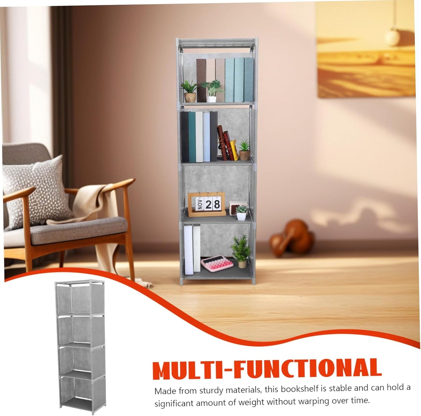 PRETYZOOM Narrow Bookshelf Organizer Multi-Tiered Storage Cabinet for Living Room Bedroom Home Office Sturdy and Easy Assembly Bookcase Finish Layers and Compartments
