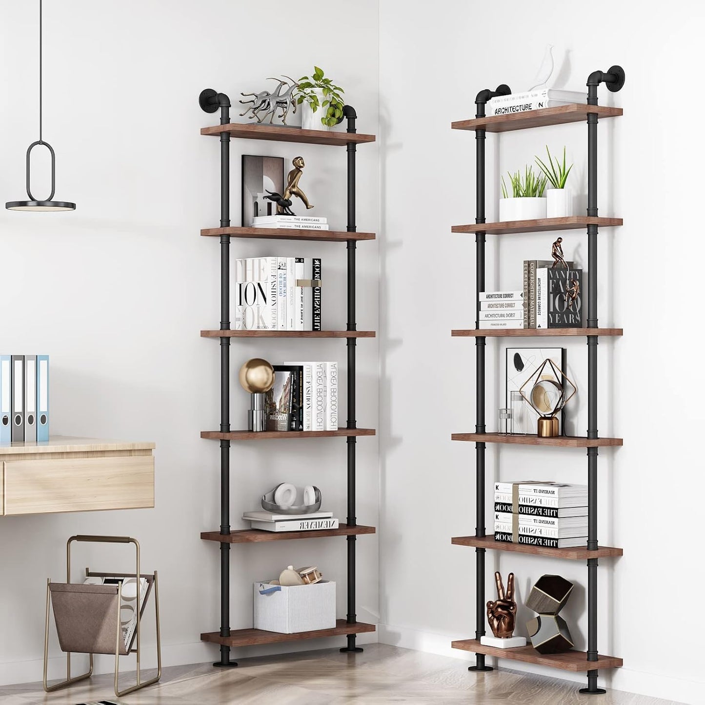 BOSURU Industrial Pipe Bookshelves Rustic Wood Ladder Bookshelf, Industrial Pipe Shelf for Living Room Decor and Storage,Bookcase(Only One Shelf)