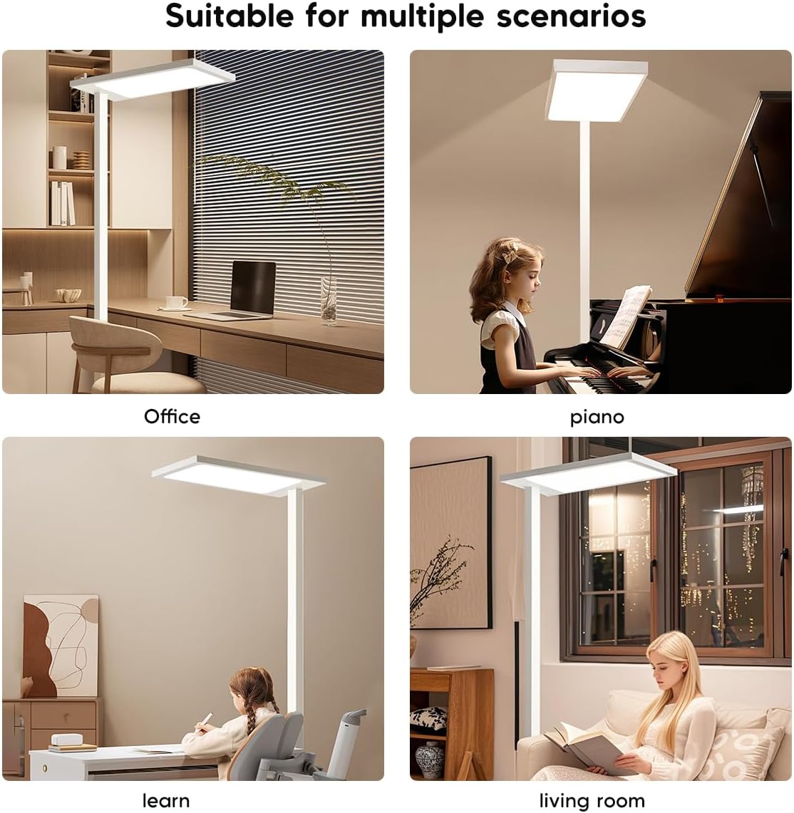 71" Tall Floor Lamp for Studying,Reading Lamp, 5000K Natural Light Full Spectrum Eye-Caring LED Floor Lamp – Plug-in Standing Light for Bedroom, Office, Classroom (18” Wide, 47” Cord, Acrylic & Iron)