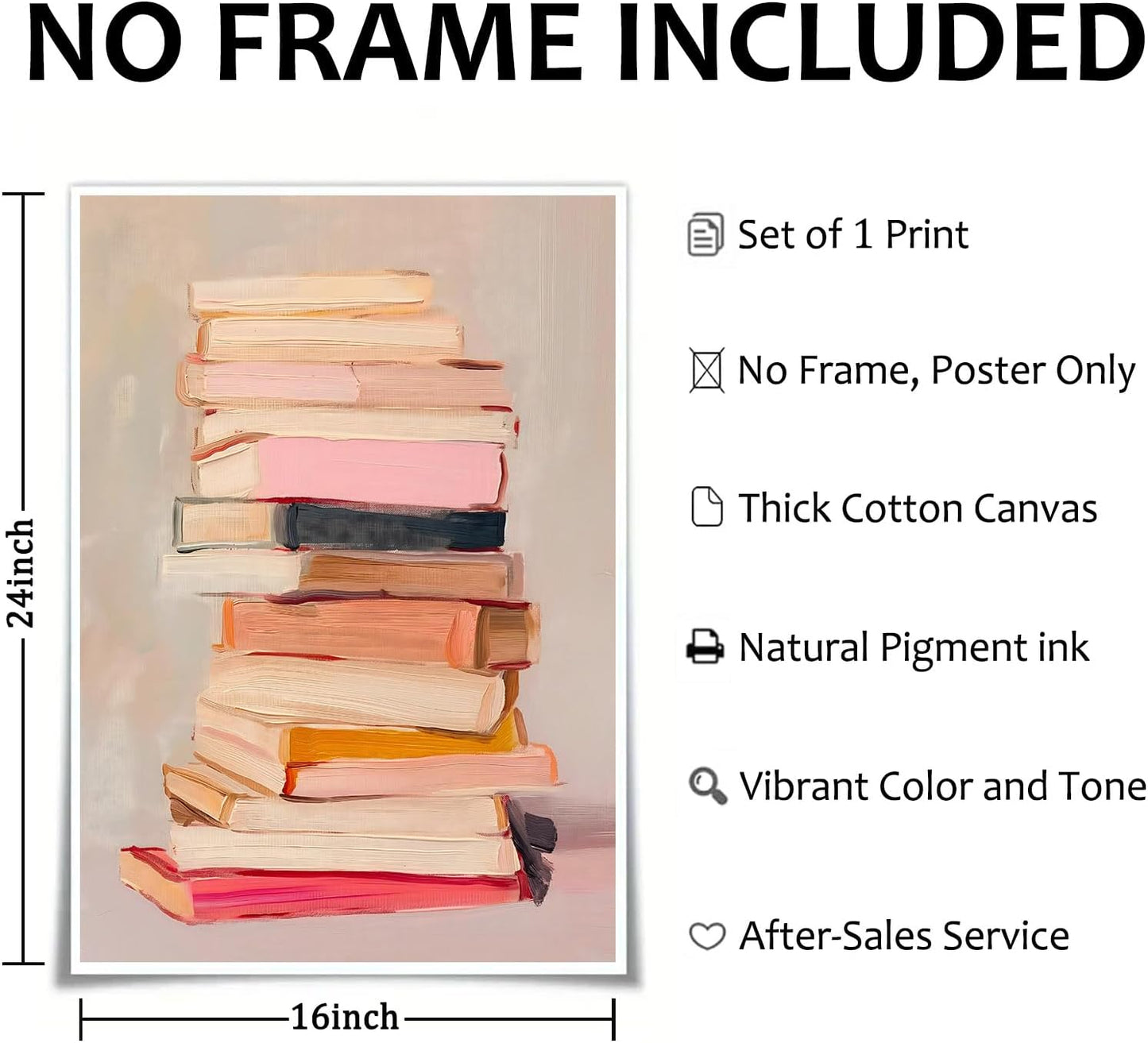 Books Canvas Wall Art Aesthetic Book Posters Bookish Prints Pink Watercolor Abstract Book Poster Reading Books Lovers Pictures Pink Preppy Book Art Inspirational Educational Posters 16x24inch No Frame