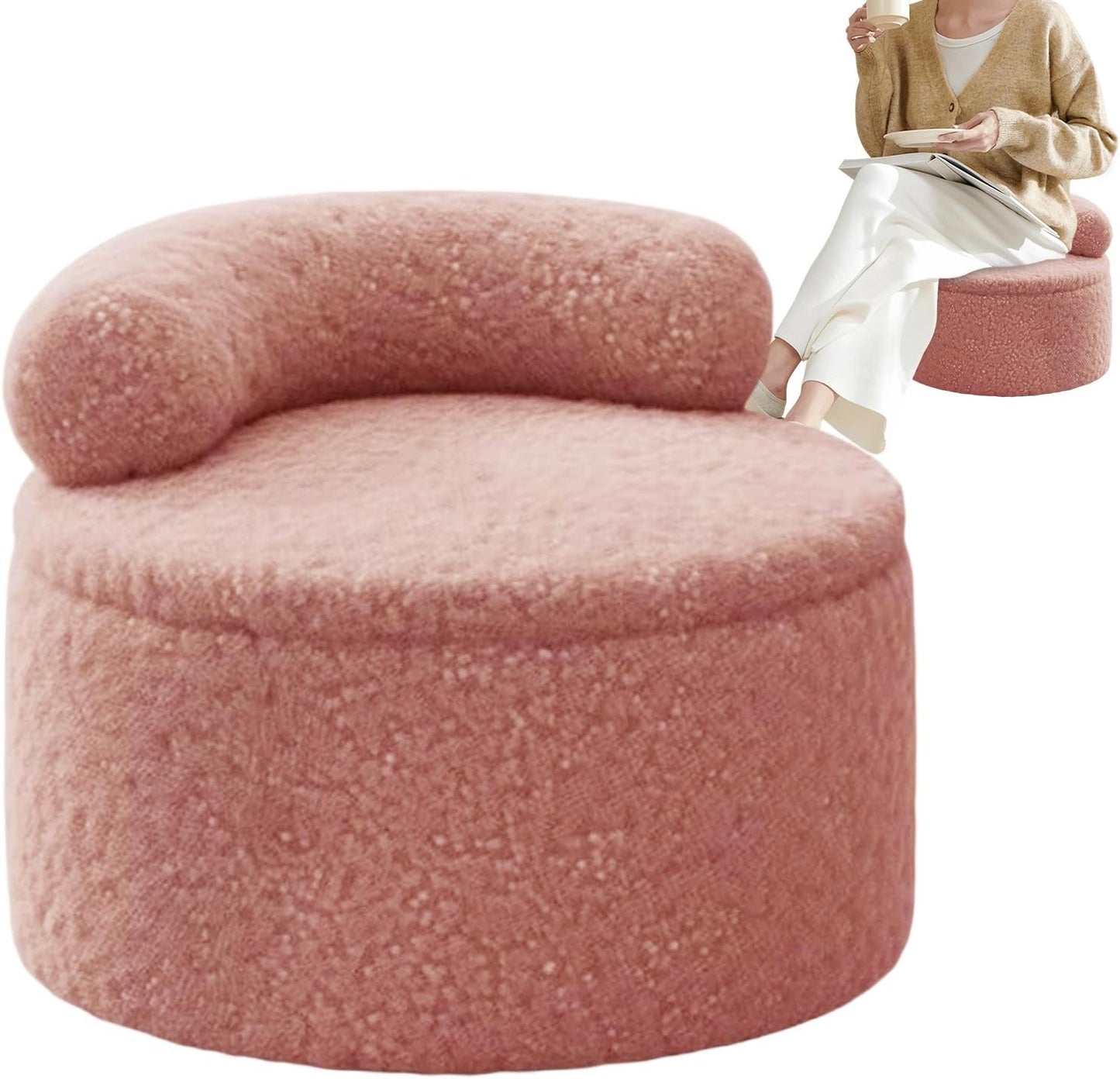 Foot Stool Ottoman, Plush Round Footrest with Storage Compartment, Comfortable Foot Rest Ottoman for Back Support, Cooking with Compact Design, Heat Resistant Metal Grid, Home Furniture