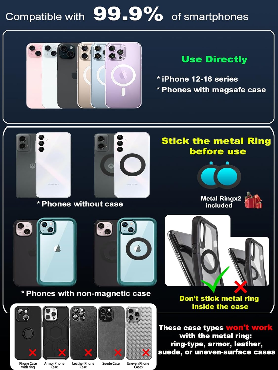 Upgraded 360° Nano Gel Vacuum Magnetic Phone Holder, 108+LBS Heavy Duty Suction Cup Phone Mount for Car Dashboard & Windshield, 3000gf MagSafe Compatible with iPhone 17/16 Pro Max