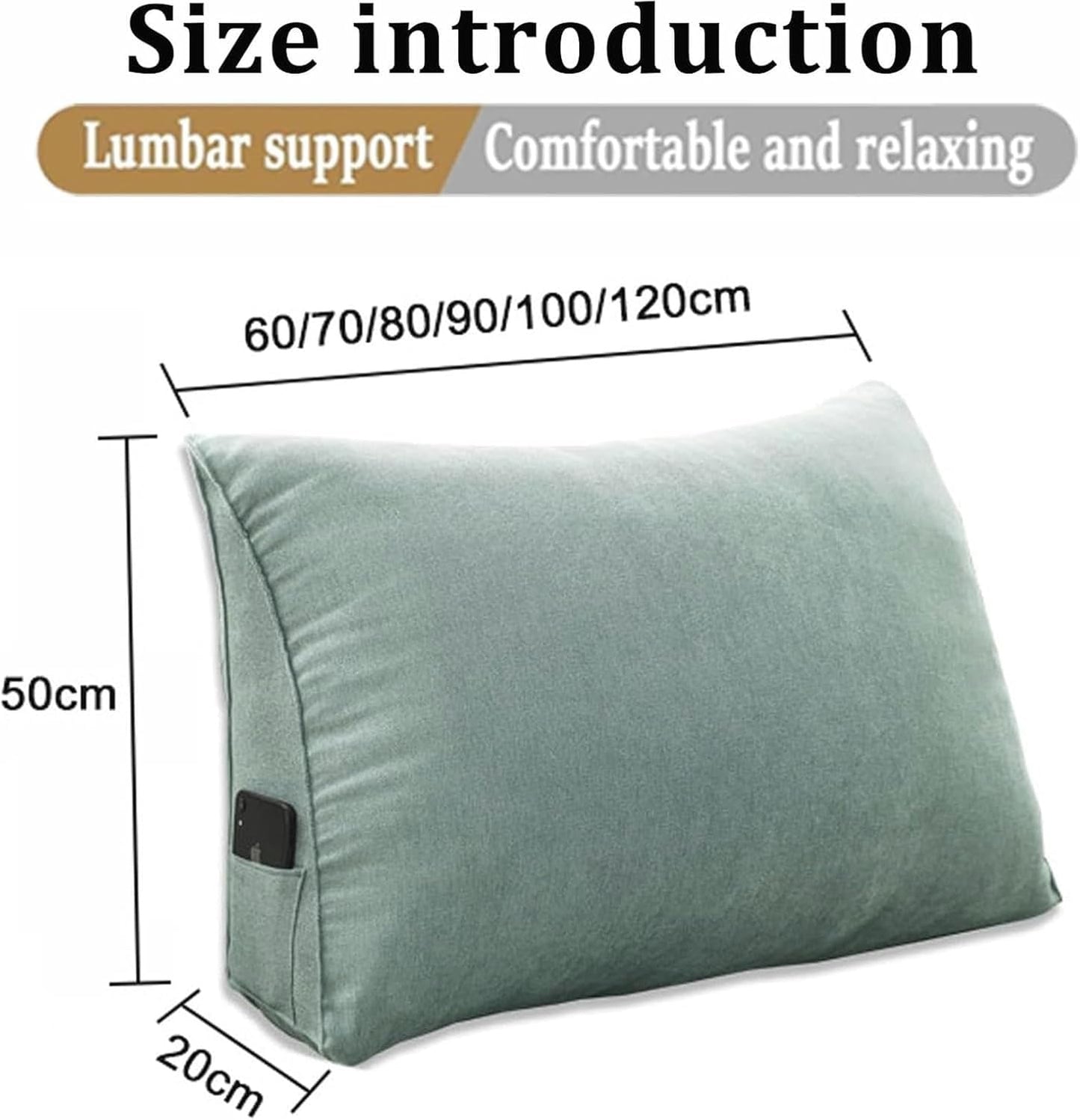 Wedge Pillow Triangular Lumbar Support Cushion for Bed Headboard Sofa, Back Positioning Backrest, Soft Reading Pillow with Removable Washable Cover,Claret,60x20x50cm