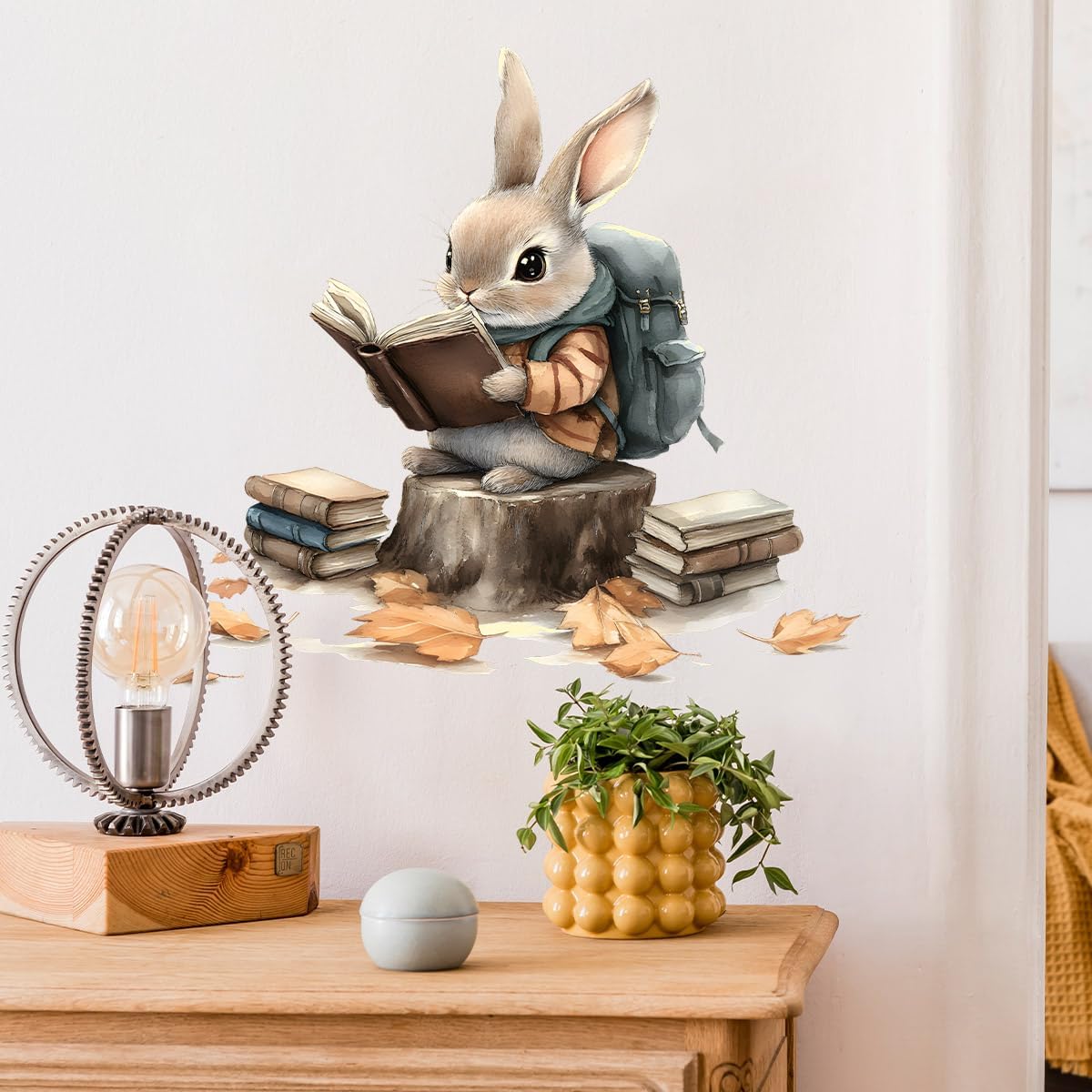 Bunny Reading Wall Decals Removable Animal Vinyl Stickers for Nursery Classroom Library and Kids Playroom Rabbit Decor Peel and Stick Wall Art