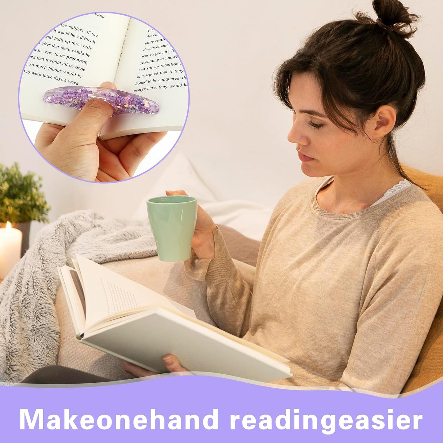 2Pcs Rhinestones Thumb Book Page Holder, Glitter Diamond Dotting Scalloped Thumb Bookmarks Resin Book Opener Book Accessories for Reading Lovers, Gift for Bookworm, Readers, Students