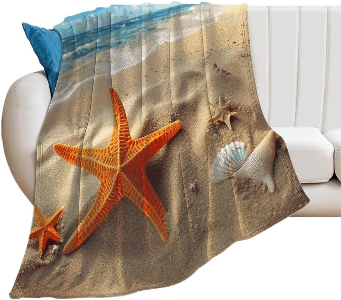 Sea Beach Starfish Blanket Super Soft Lightweight Throw Blanket Cute Cozy Warm Bed Blanket Decorative Fuzzy Blanket All-Season Home Decor Gift for Sofa Couch Living Room 40"*50" （100 * 130cm）