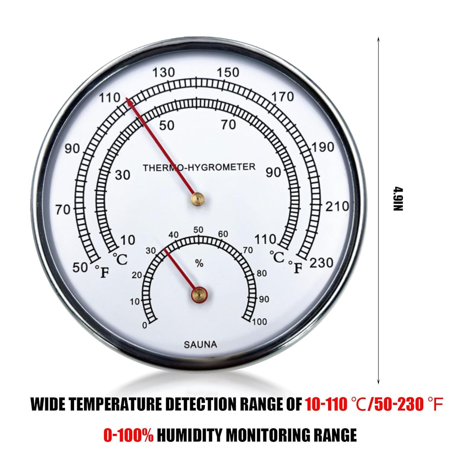 Sauna Thermometer Fahrenheit 2 in 1 Wall Thermometer Fahrenheit Centigrade Sauna Accessories and Hygrometer Humidity Indoor Can Be Placed and Hung