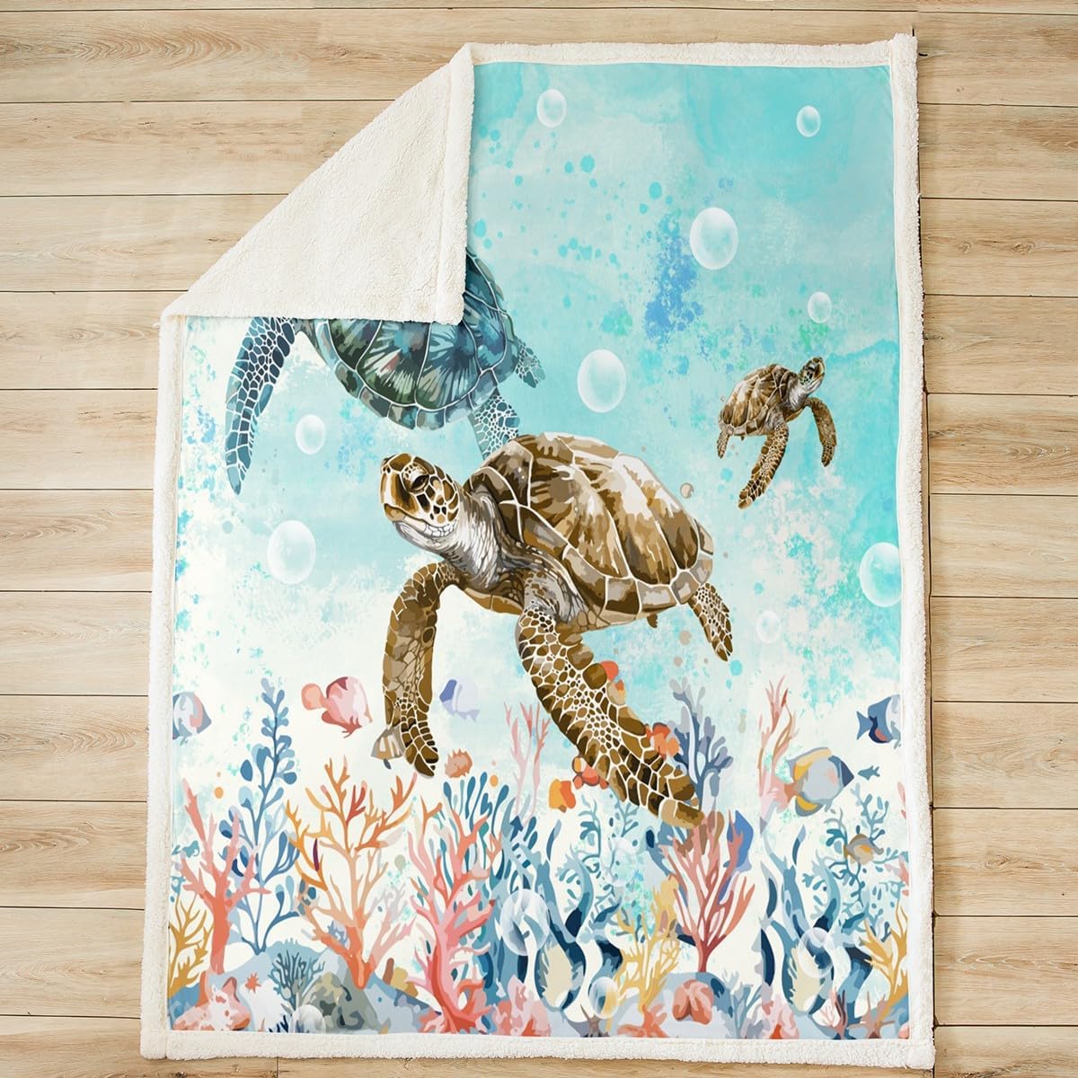 Feelyou Sea Turtle Fleece Throw Blanket Baby 30"x40" Reptile Tortoise Plush Blanket for Bed Sofa Couch Ocean Marine Themed Sherpa Blanket Underwater Animal Pattern Fuzzy Blanket Summer