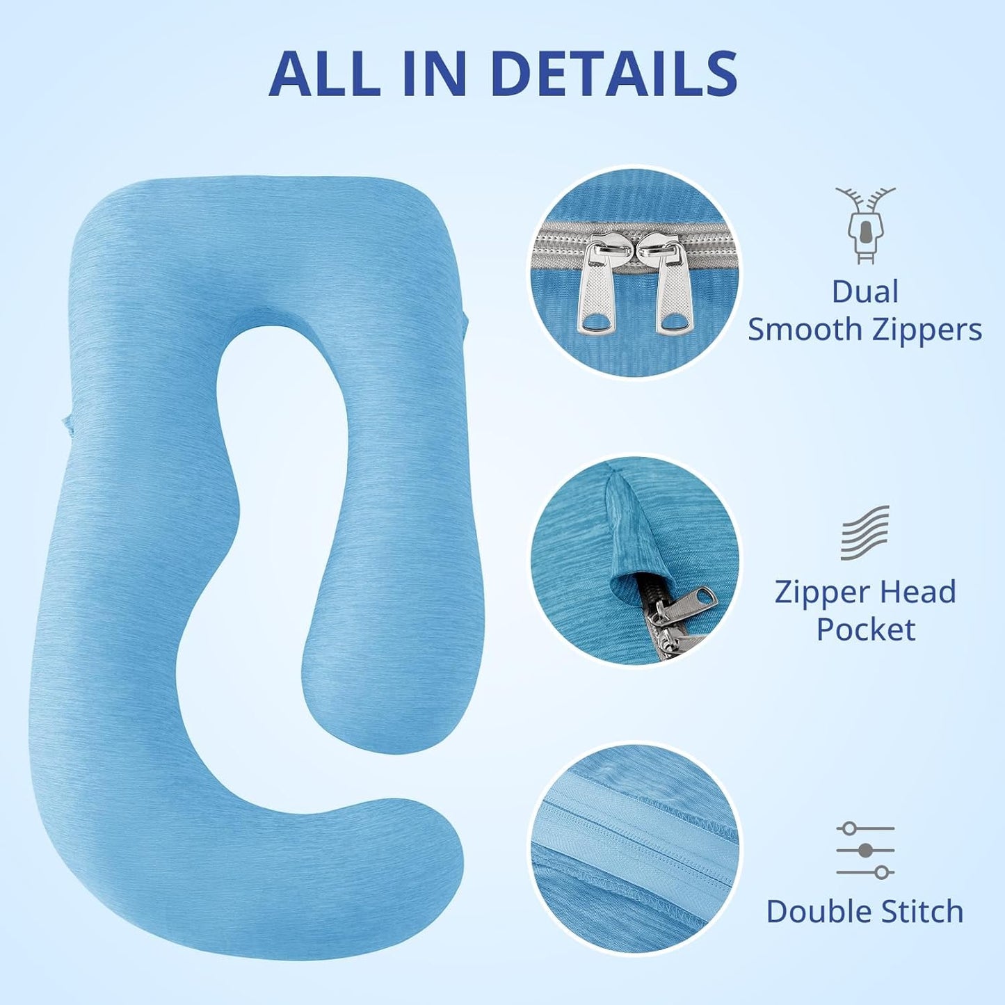 Sasttie Cooling Pregnancy Pillow Cover, 57-inch U Shaped Pregnancy Pillow Case, Fits 55 to 57 Inch Maternity Pillow, Blue (No Pillow Insert)