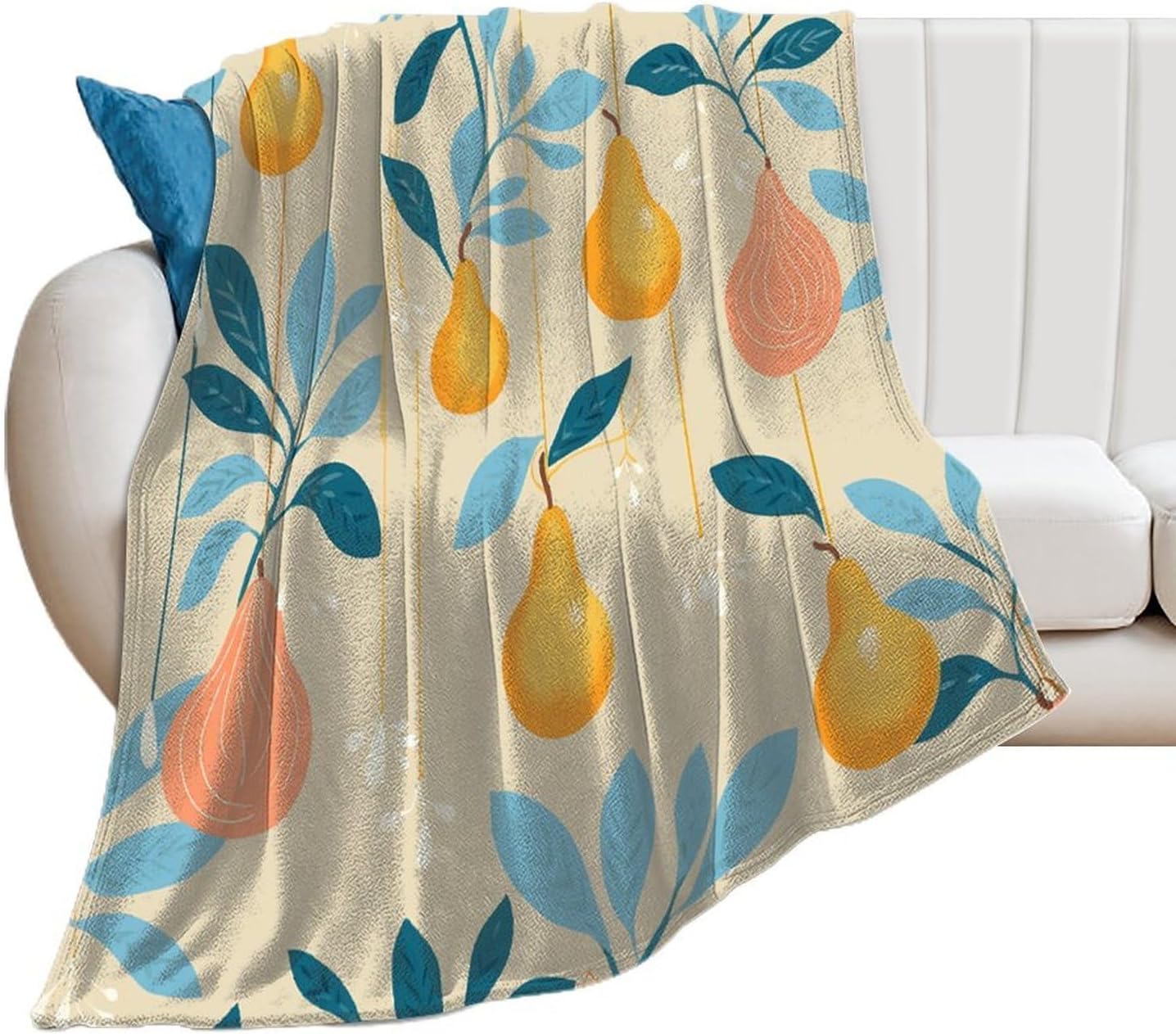 Pears and Leaves Throw Blanket for Couch Super Soft Warm Lightweight Throw Blankets Cozy Flannel Bed Blanket Cute Decorative Blankets for All Seasons Home Decor Gift 60"*80"（150 * 200cm）
