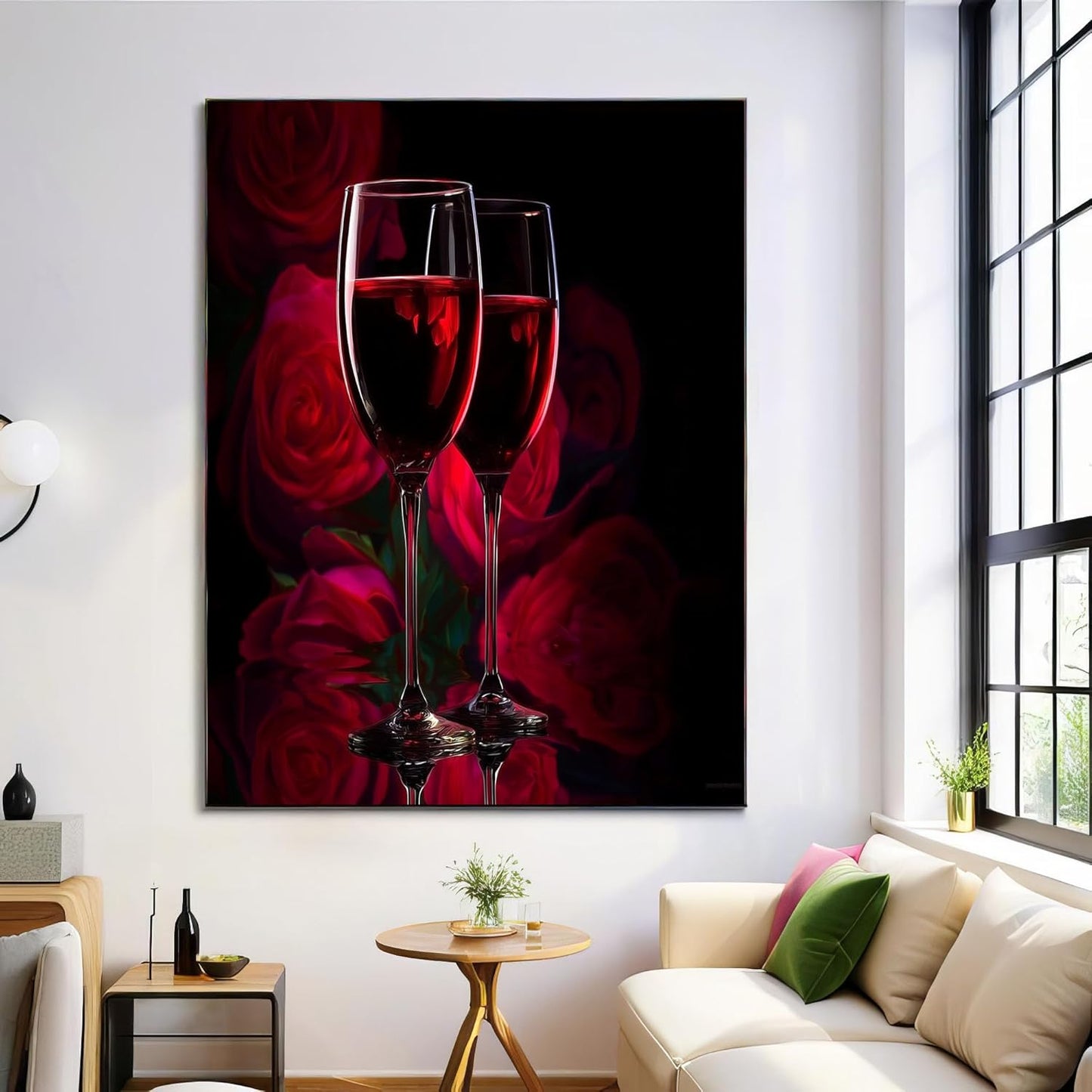 GDJSMIN Abstract Romantic Pattern Wall Art, Wine Glass Red Roses Poster for Reading Room Living Room Decor 12x 16 inch Unframed