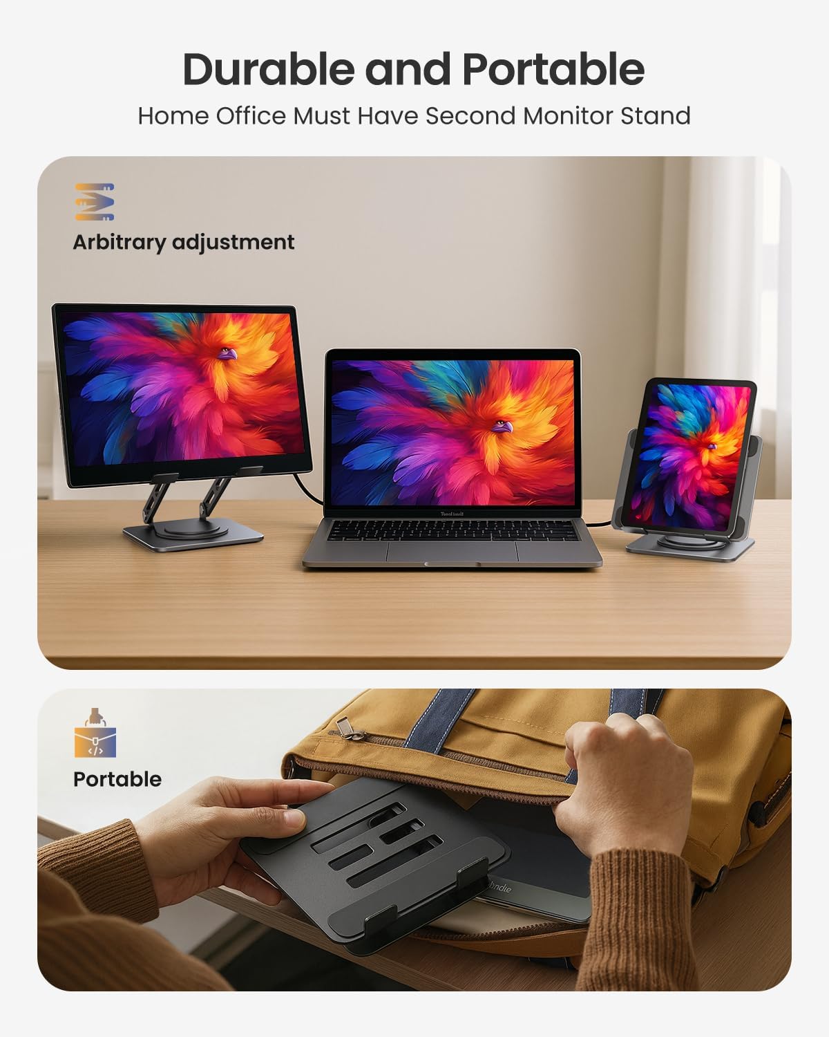 Adjustable Tablet Stand, 360 Rotating iPad Stand with Heavy-Duty Base, Tablet Holder Compatible with 4.0-16.9" Device, 2025 iPad Pro Air Mini, Kindle, Surface Tablet, Portable Monitors - Black