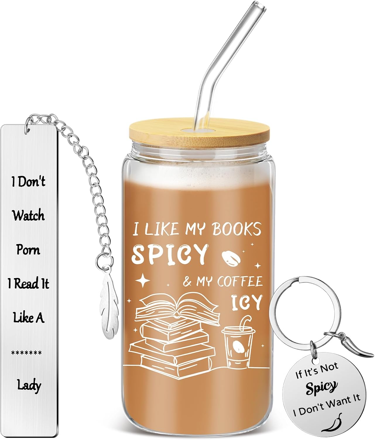 Book Lovers Gifts for Reader Includes 16oz Drinking Glass Cups with Lids Straws Keychain Book Club Bookish Gifts for Women Readers Bookworm