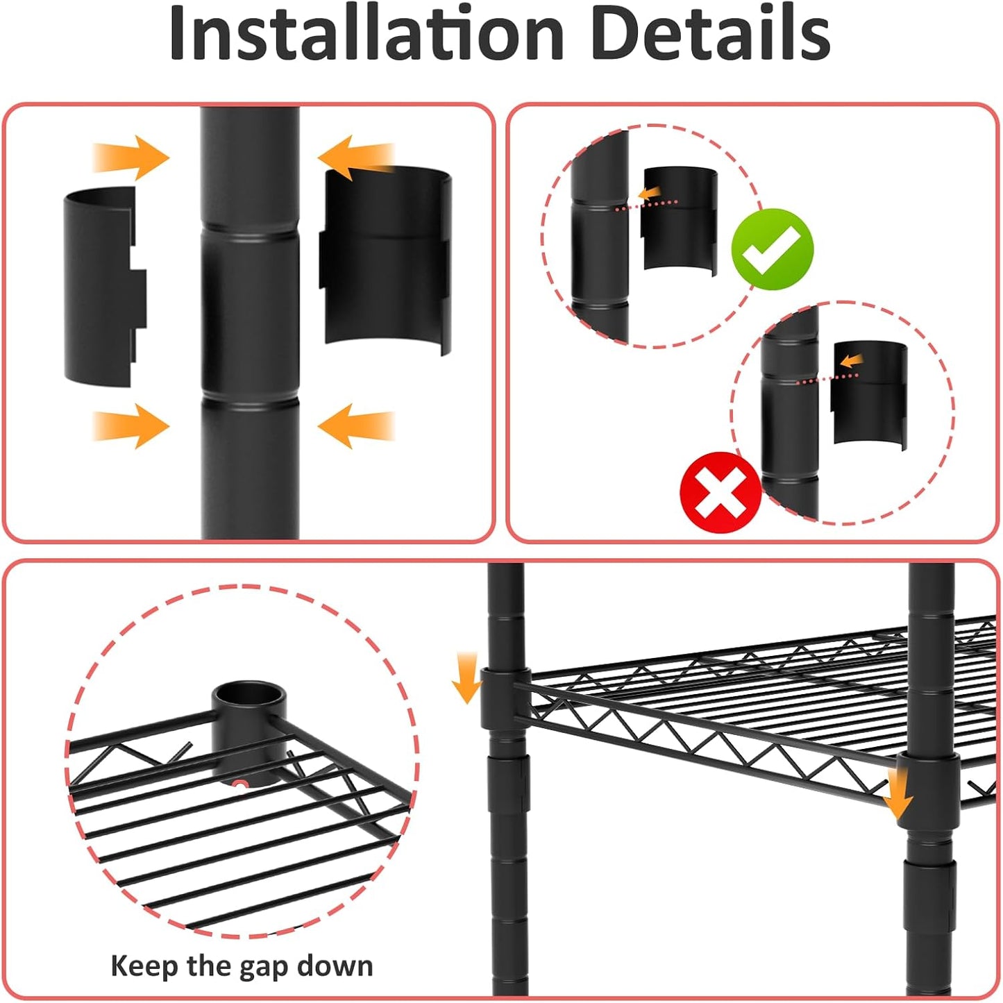 5 Tier Shelving Unit, 176 LBS Per Shelf Height Adjustable Narrow Storage Shelves, Heavy Duty Metal Garage Metal Shelves for Kitchen, Restaurant, Pantry, Laundry, 23"x 13.4"x 59", Black