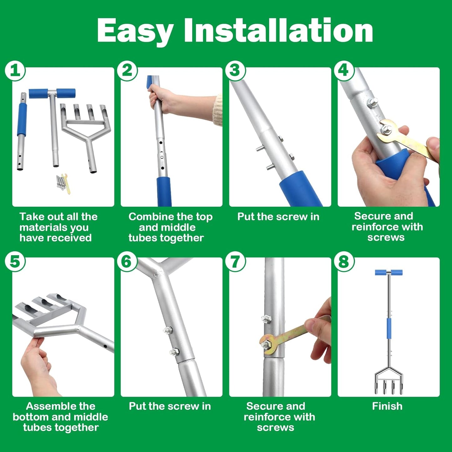 Manual Core Aerator Lawn Tool - Lawn Aeration Tool with 4 Hollow Tine,Handheld Lawn Care Coring Soil Aerator for Lawn,Yard,Golf Course,Agriculture,Garden,Farm Aerator