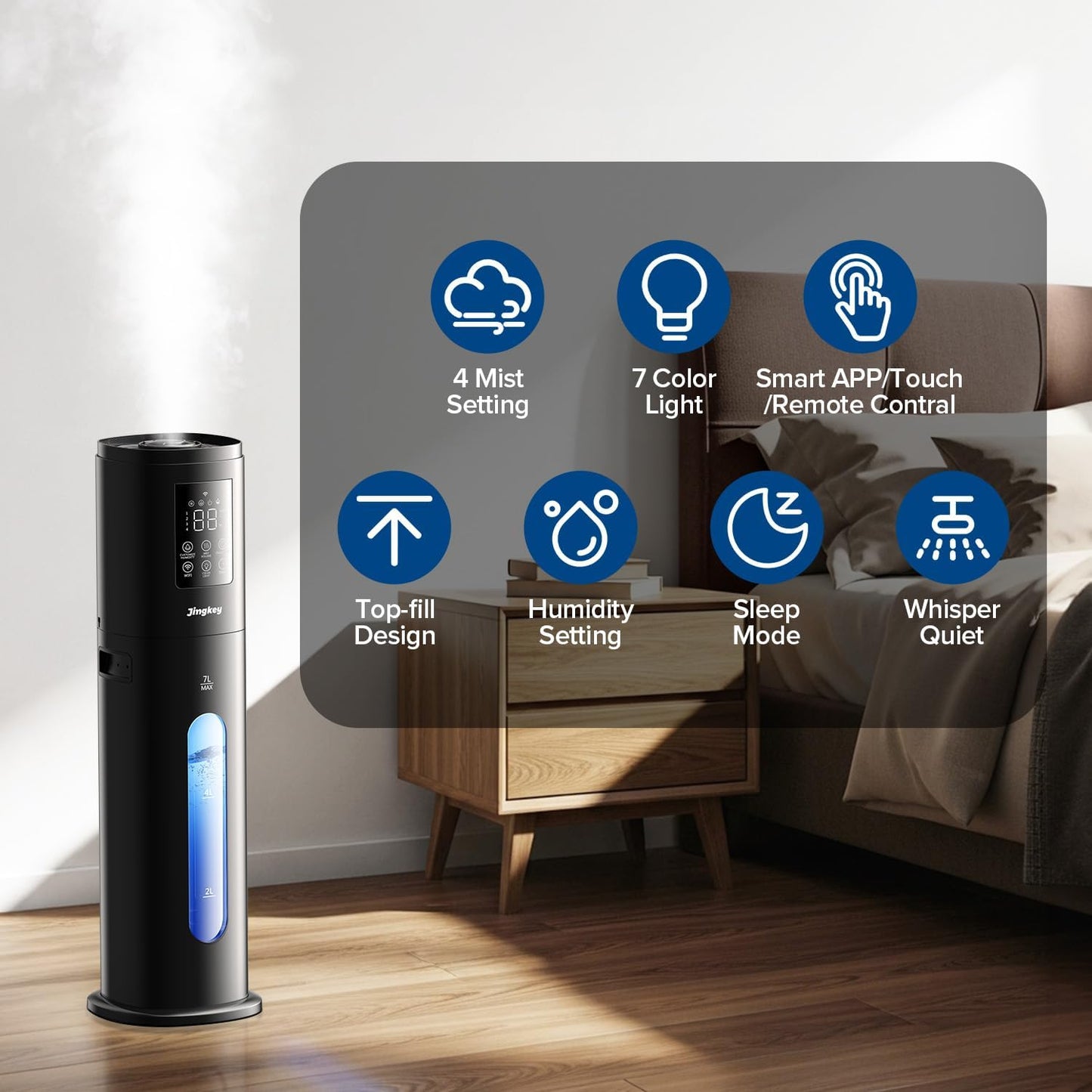 Humidifiers for Bedroom Large Room with Smart App & Remote Control, 7L/1.85Gal Large Humidifier, 4 Mist Levels Humidifiers for Home Crow