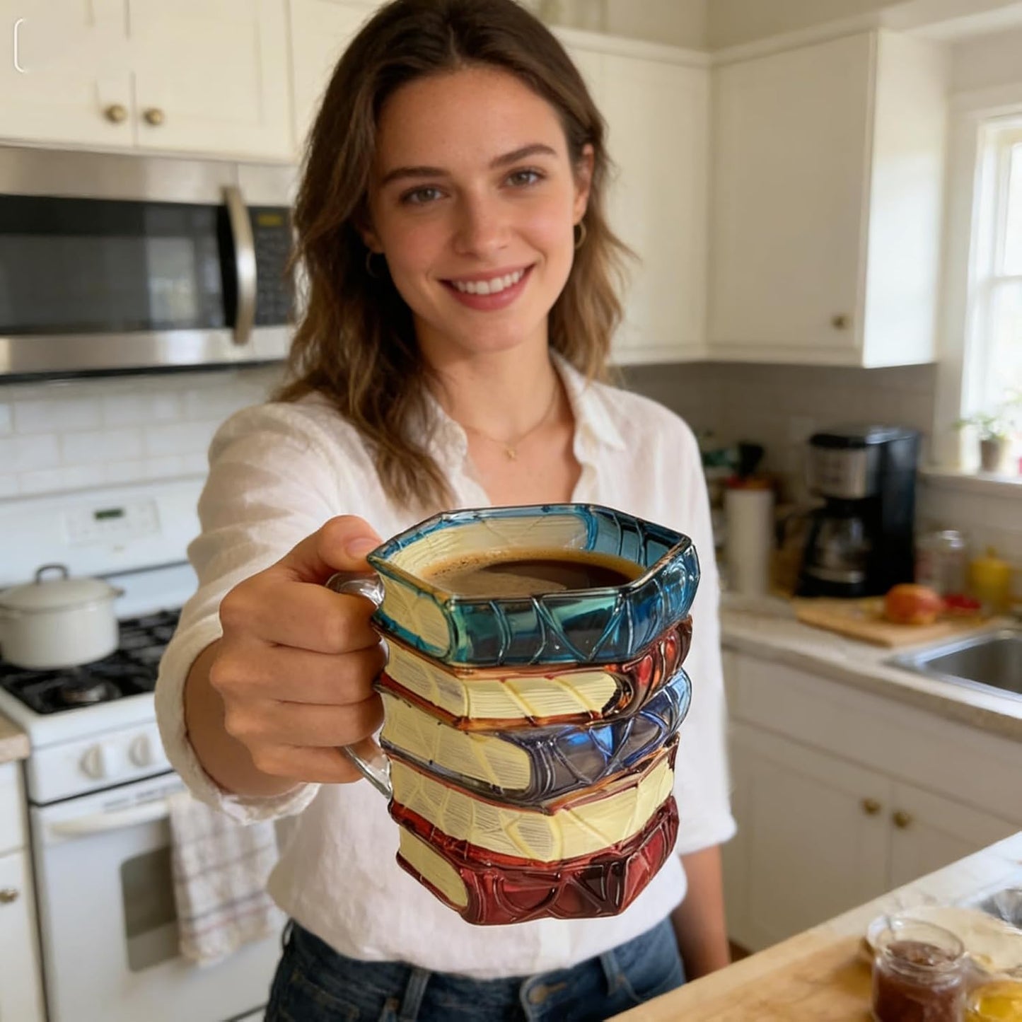 3d Book Mug - Glass Painted Novelty Drinkware For Coffee Tea Experience, Handcrafted Design With Eye Catching Book Shape,lover Cup For Women Readers Teacher Home