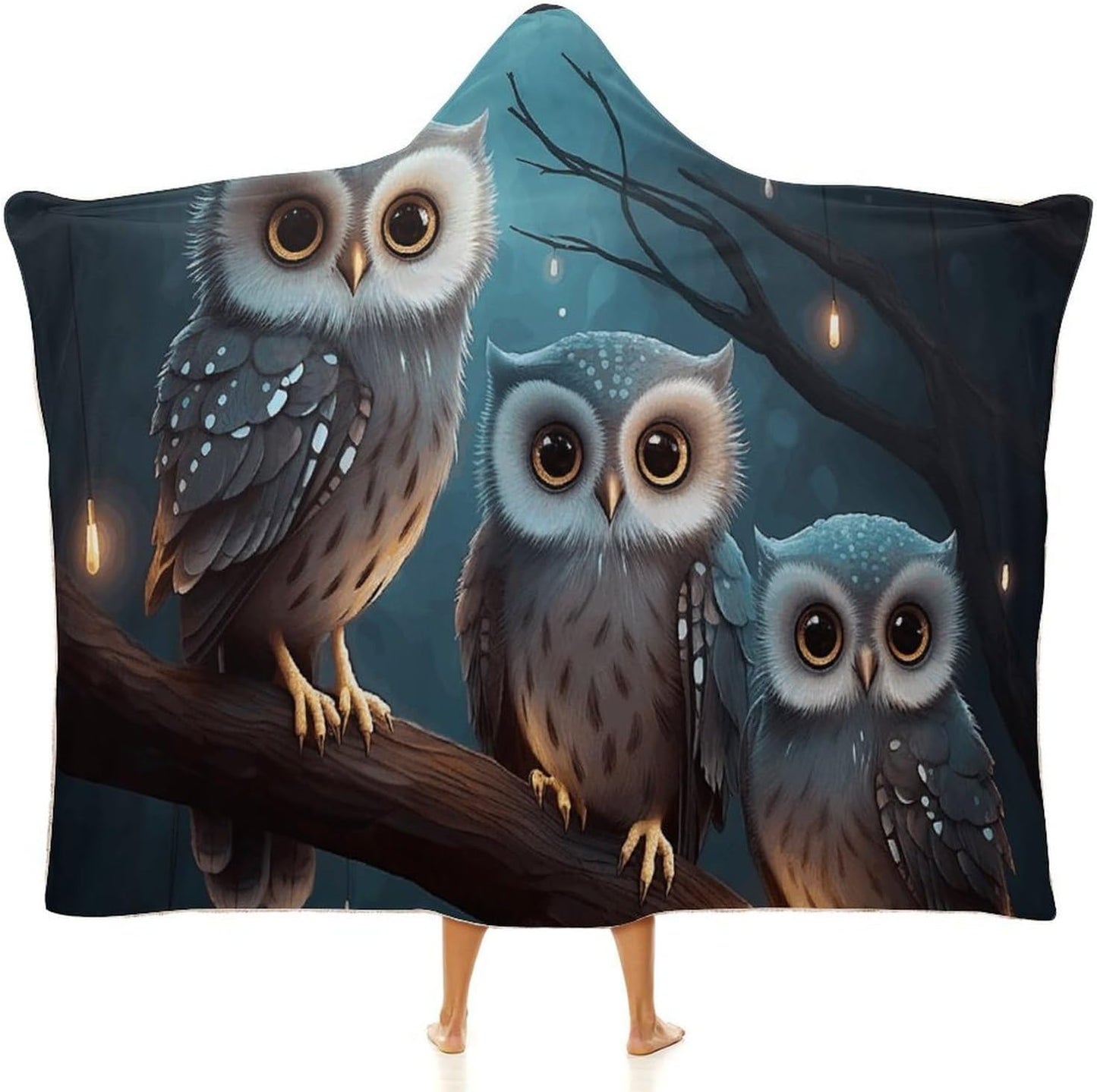 Owl on Tree Wearable Blanket Hoodie for Adults Oversized Fleece Hooded Sweatshirt Wrap Soft Cozy