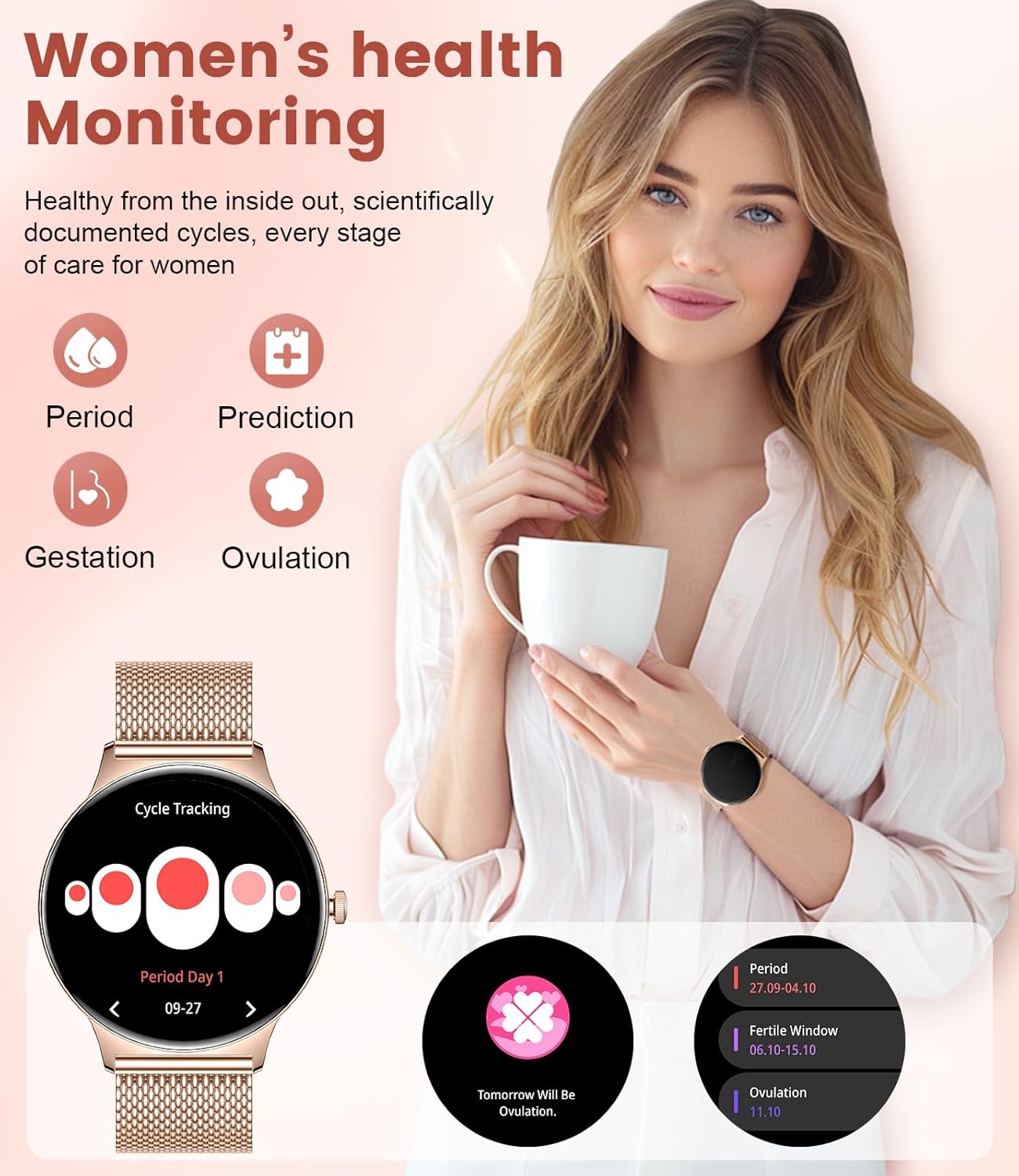 LIGE Smart Watch for Women(Dial/Answer Calls), 1.43" AMOLED HD Display, 100+ Sports Modes Fitness Tracker Watch, 5ATM Waterproof/IP68/Sleep Smartwatch Womens, Ladies Smart Watches for iOS Android
