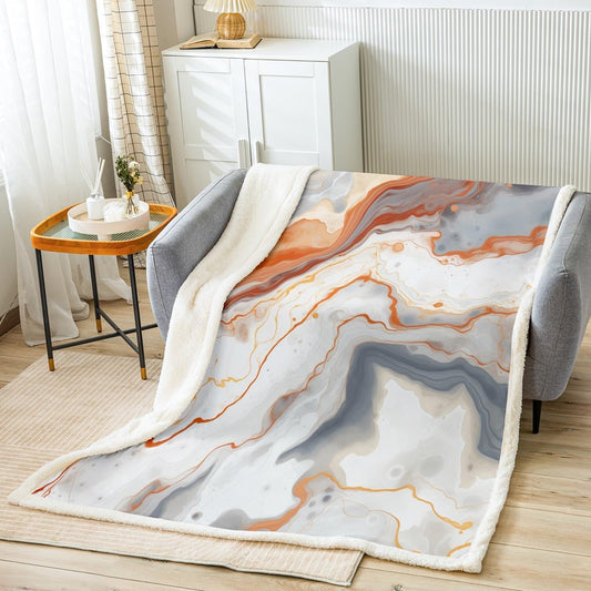 Feelyou Orange Grey White Marble Grain Plush Blanket Gradient Marble Texture Fleece Throw Blanket for Boys Girls Marble Sherpa Blanket Ink Fluid Art Fuzzy Blanket for Sofa Bed Couch,Throw 50x60 Inches