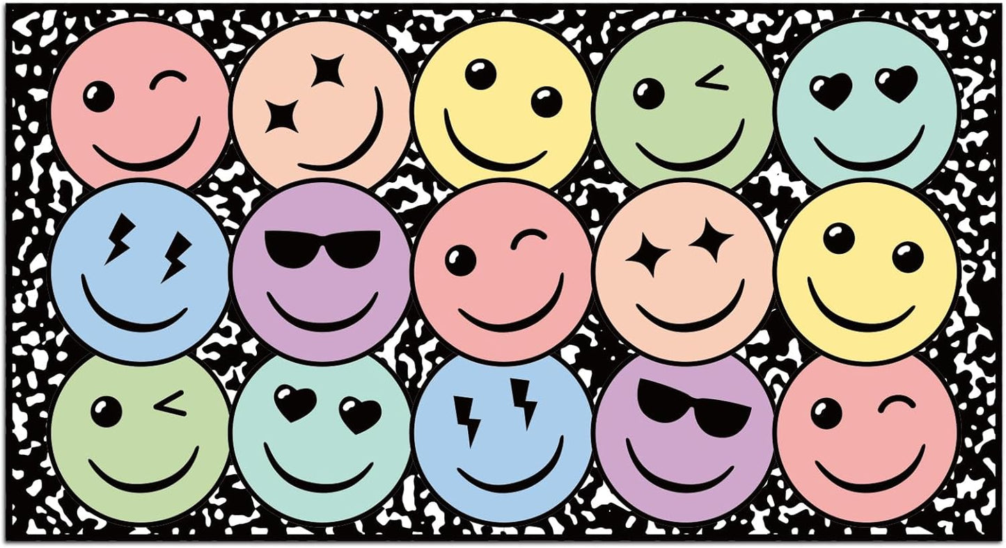 Nuanchu 1 Pack Large Pastel Face Classroom Area Rug 12.1' X6. 5' Composition Base Smile Educational Area Rug Colorful Classroom Decor Pastel Play Carpet for Teaching and Playroom