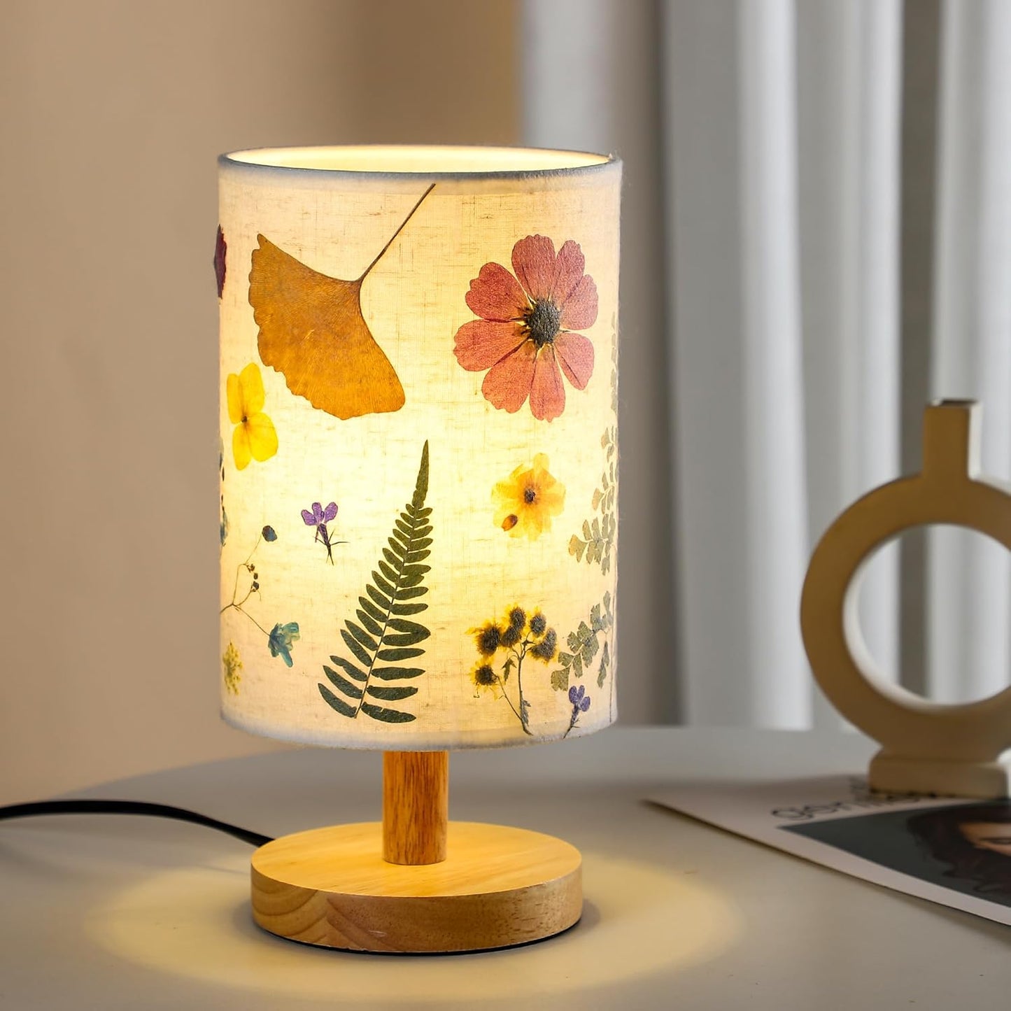 WSYEAR Dried Flowers Small Table Lamp Gifts for Women Her Wife-Pressed Flowers Bedside Lamps Vintage Night Light for Birthday Mothers Day Christmas