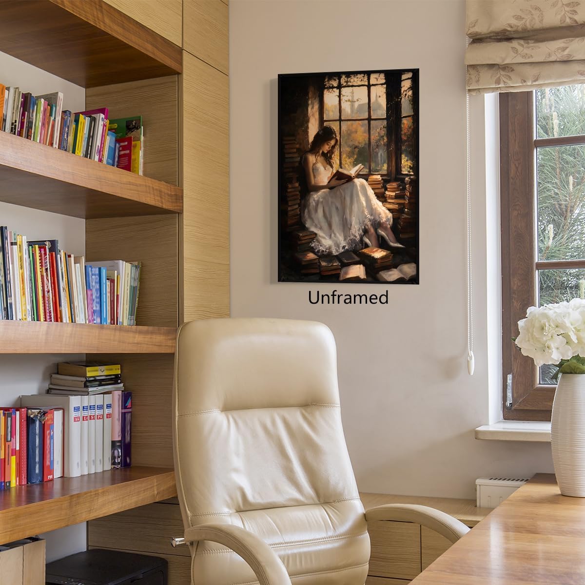 YOZWNGU Victorian Woman Reading Canvas Wall Art, Dark Academia Library Book Nook Poster, Moody Bookish Art Print, Vintage Classic Girl Read In Window Painting Gift for Book Lover 8x12in Unframed