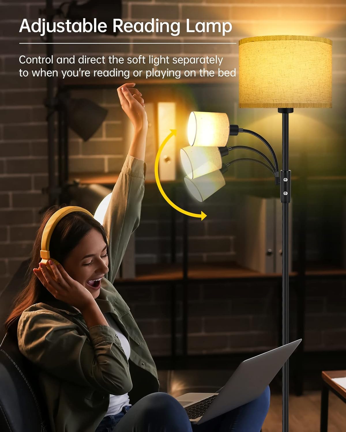 Floor Lamps for Living Room, Modern Floor Lamp with Reading Lamp, 62" Tall Standing Lamp, Beige Lampshades, Simple Pole Lamps for Bedroom/Office/Kids Room/Den(Bulbs Not Including, E26/E12 Base)