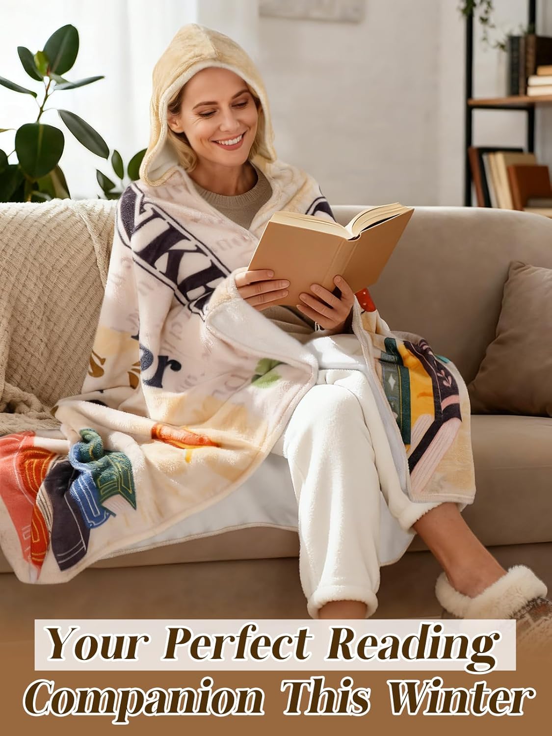 ANPHSIN Book Lovers Gifts for Women Readers - 47" x 73" Flannel Thick Warm Wearable Blanket
