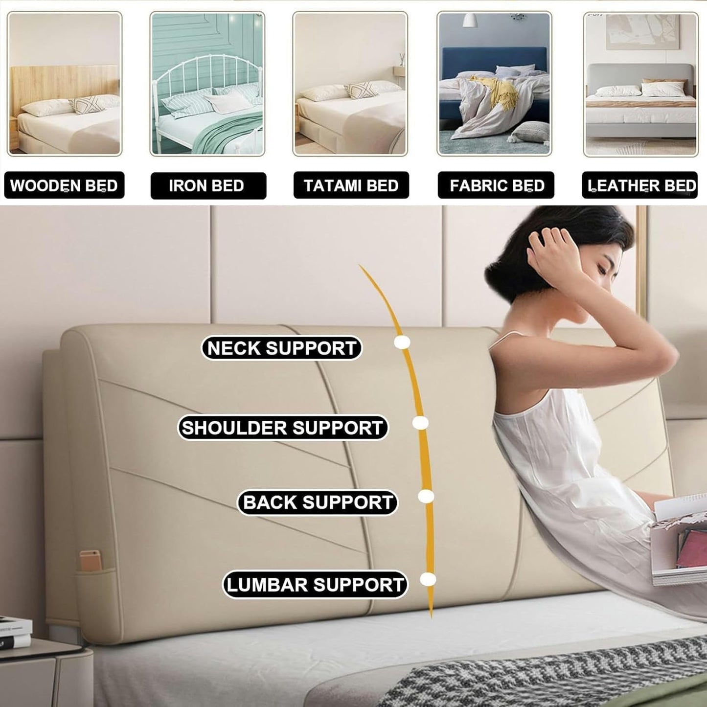 AMNOOL Headboard Full Bedside Pillow Large Support Backrest Headboard Upholstered Faux Leather Pillowboard Wedge Headboard Cushion for Sofa Bed Tatami Bunk Bed