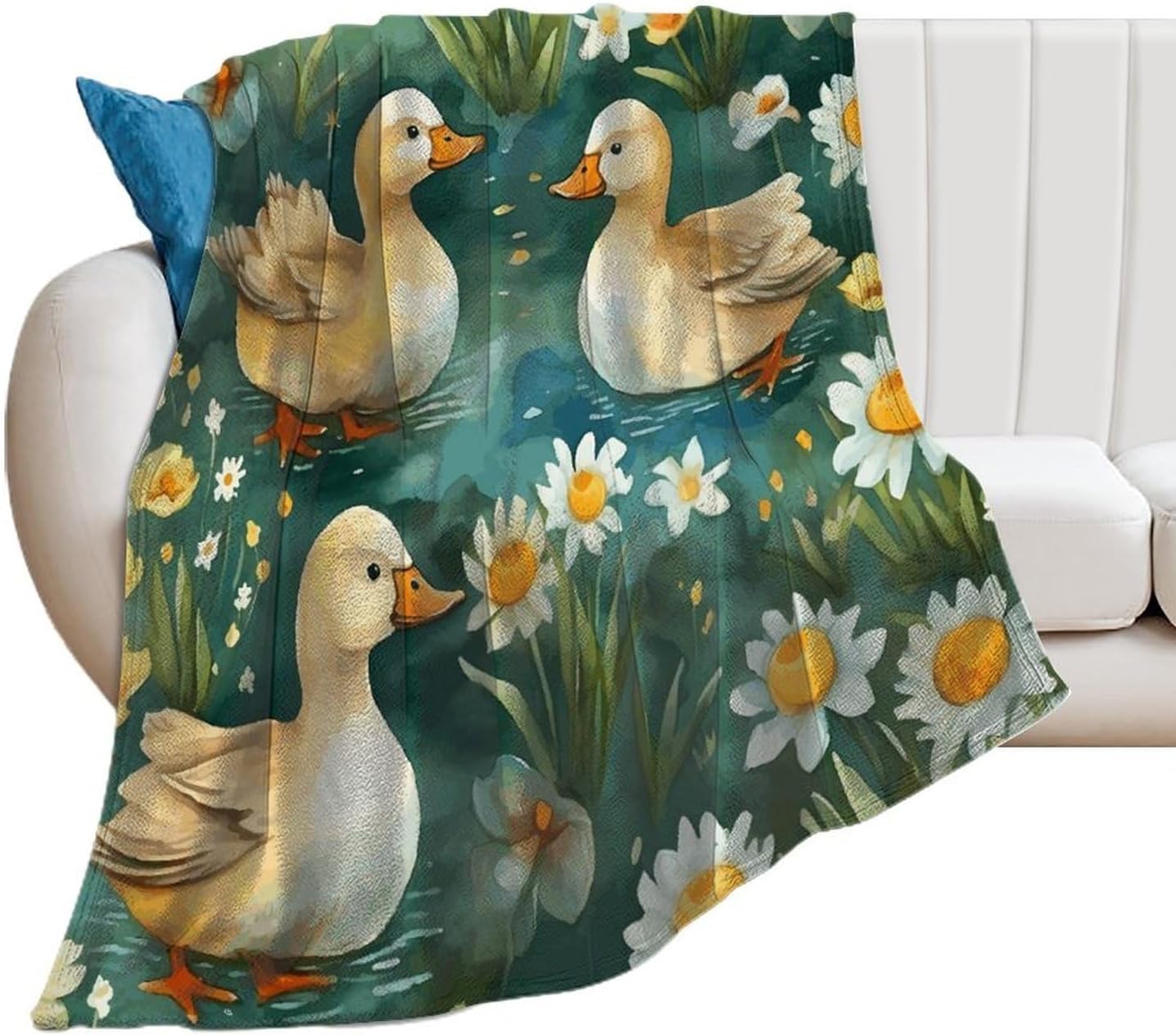 Hand Drawn Duck Throw Blanket for Couch Super Soft Warm Lightweight Throw Blankets Cozy Flannel Bed Blanket Cute Decorative Blankets for All Seasons Home Decor Gift 30"*40"（76 * 100cm）